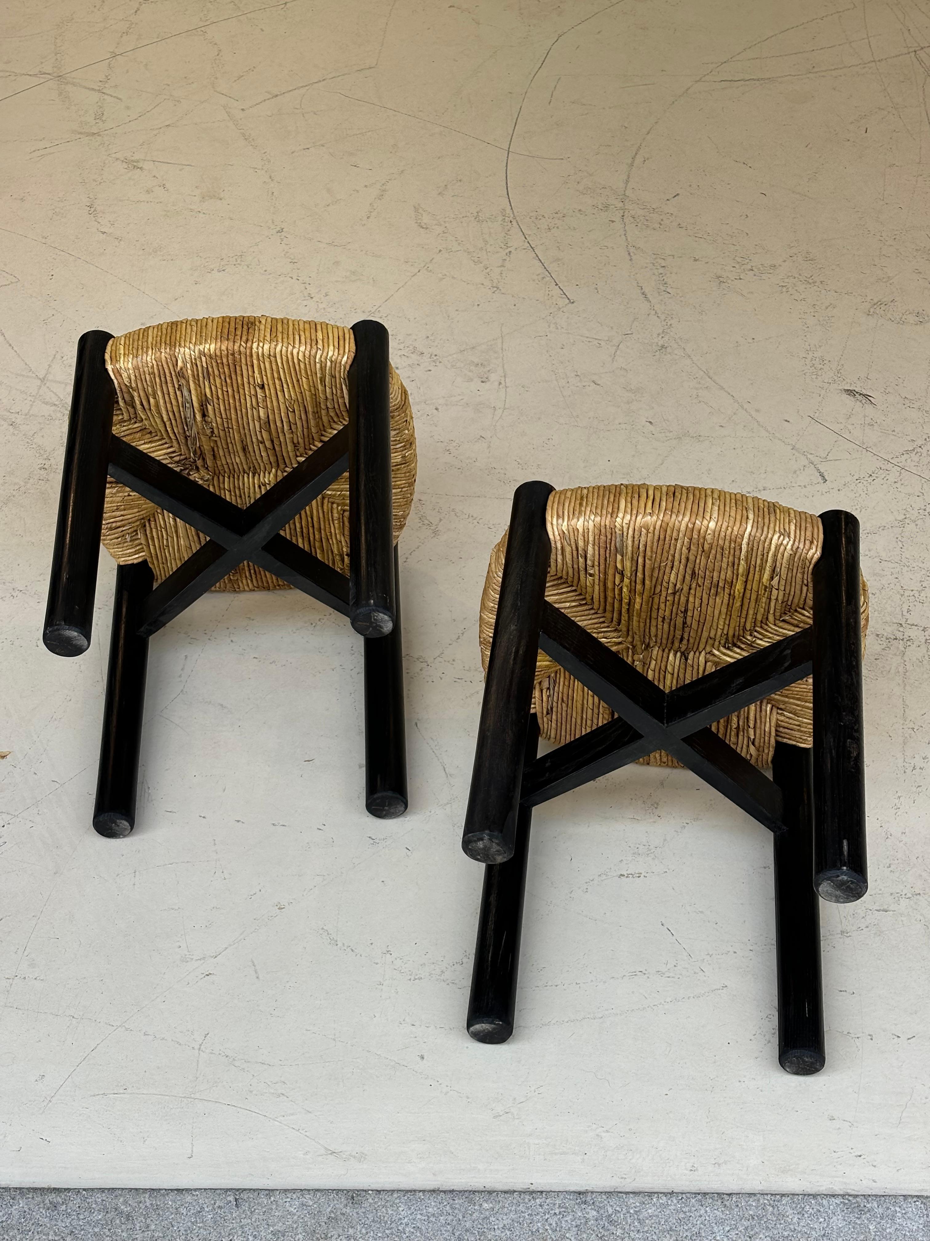 Nice pair of Meribel stools by Charlotte Perriand, original black colors