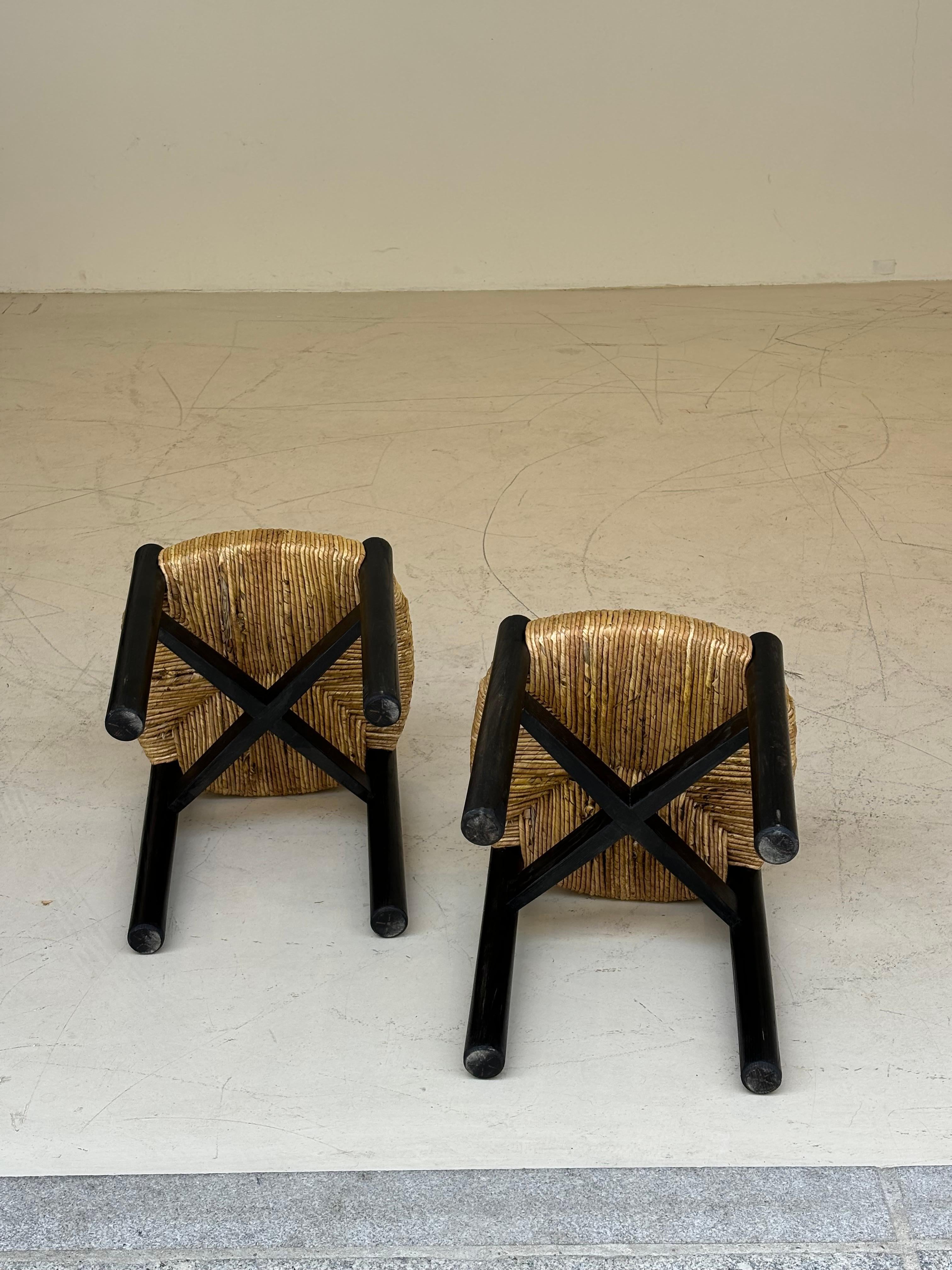 Nice pair of Meribel stools by Charlotte Perriand, original black colors