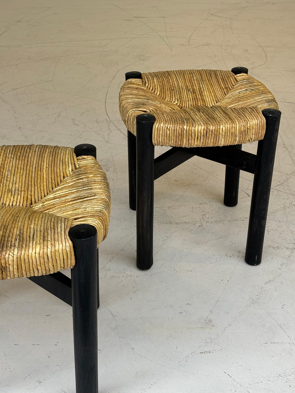 Nice pair of Meribel stools by Charlotte Perriand, original black colors