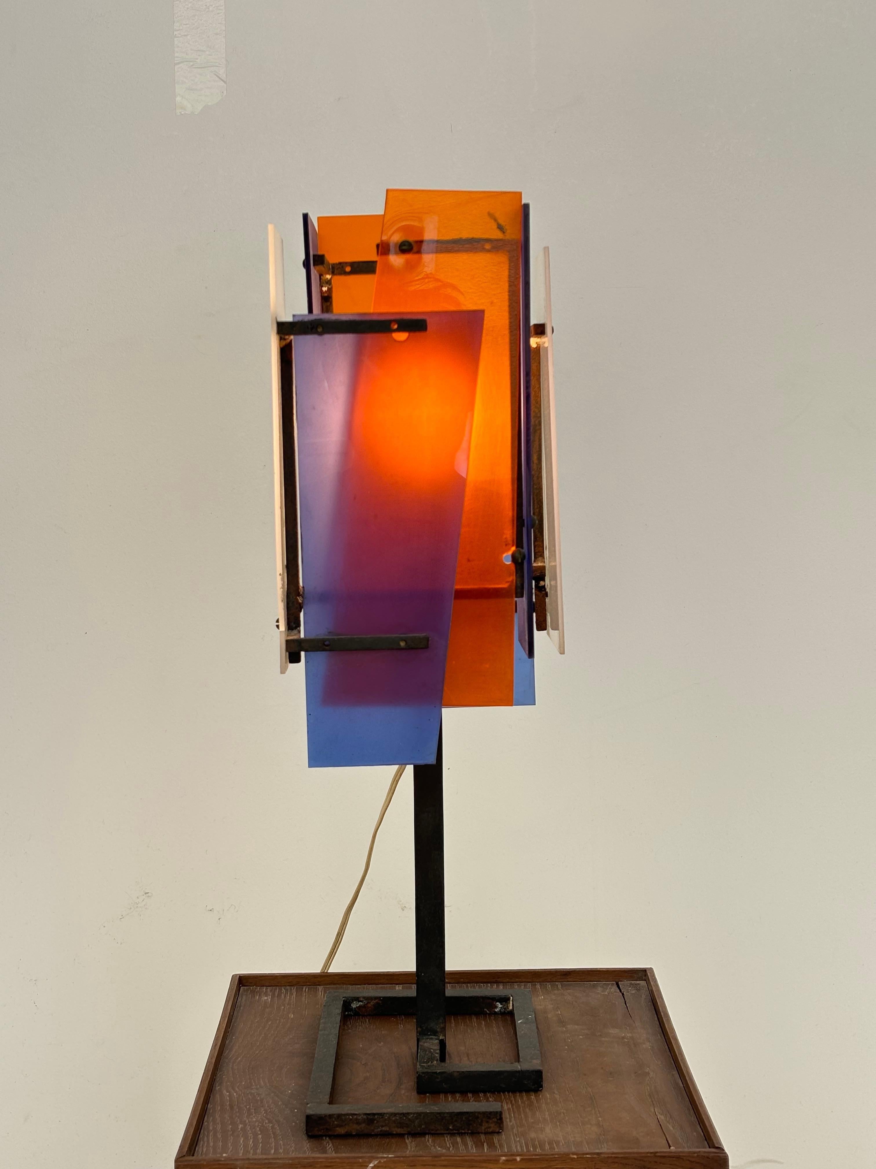 Nice french lamp in métal and plexiglas in the taste of Jean Boris Lacroix
