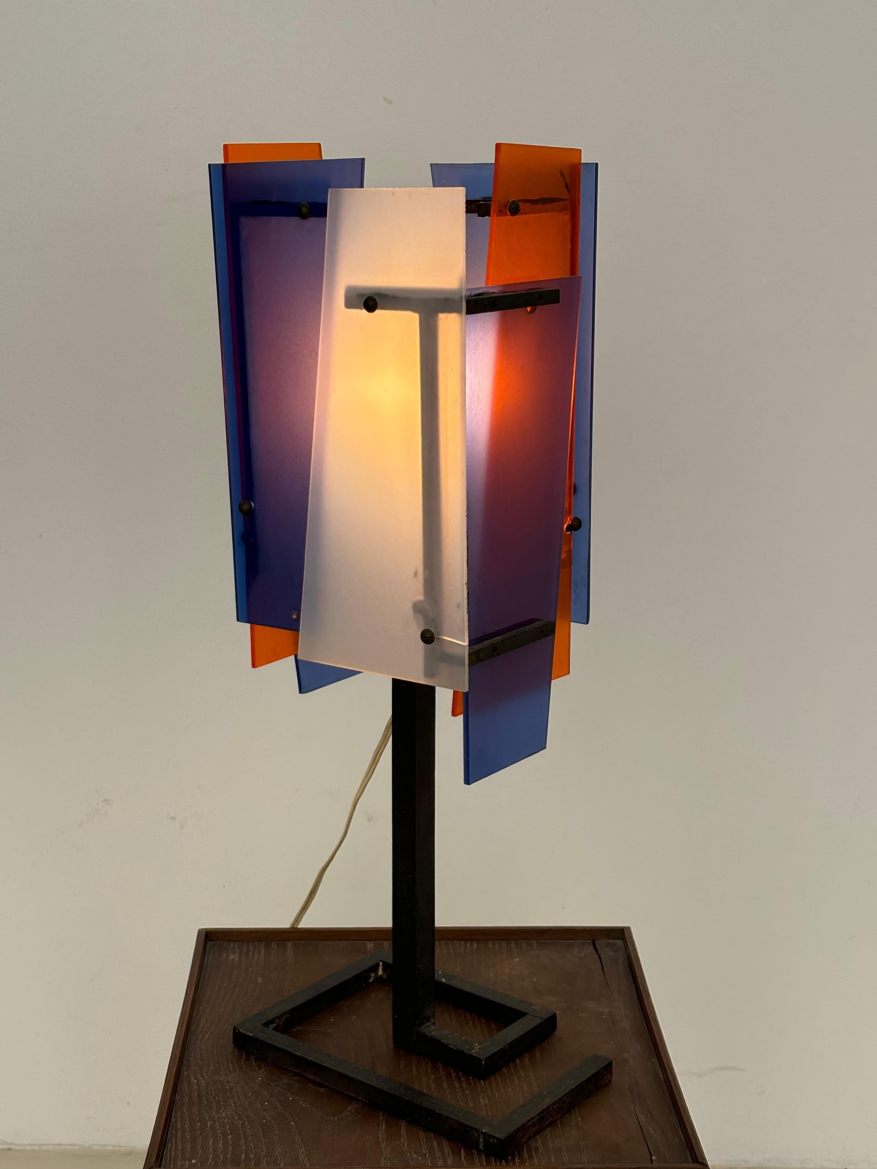 Nice french lamp in métal and plexiglas in the taste of Jean Boris Lacroix