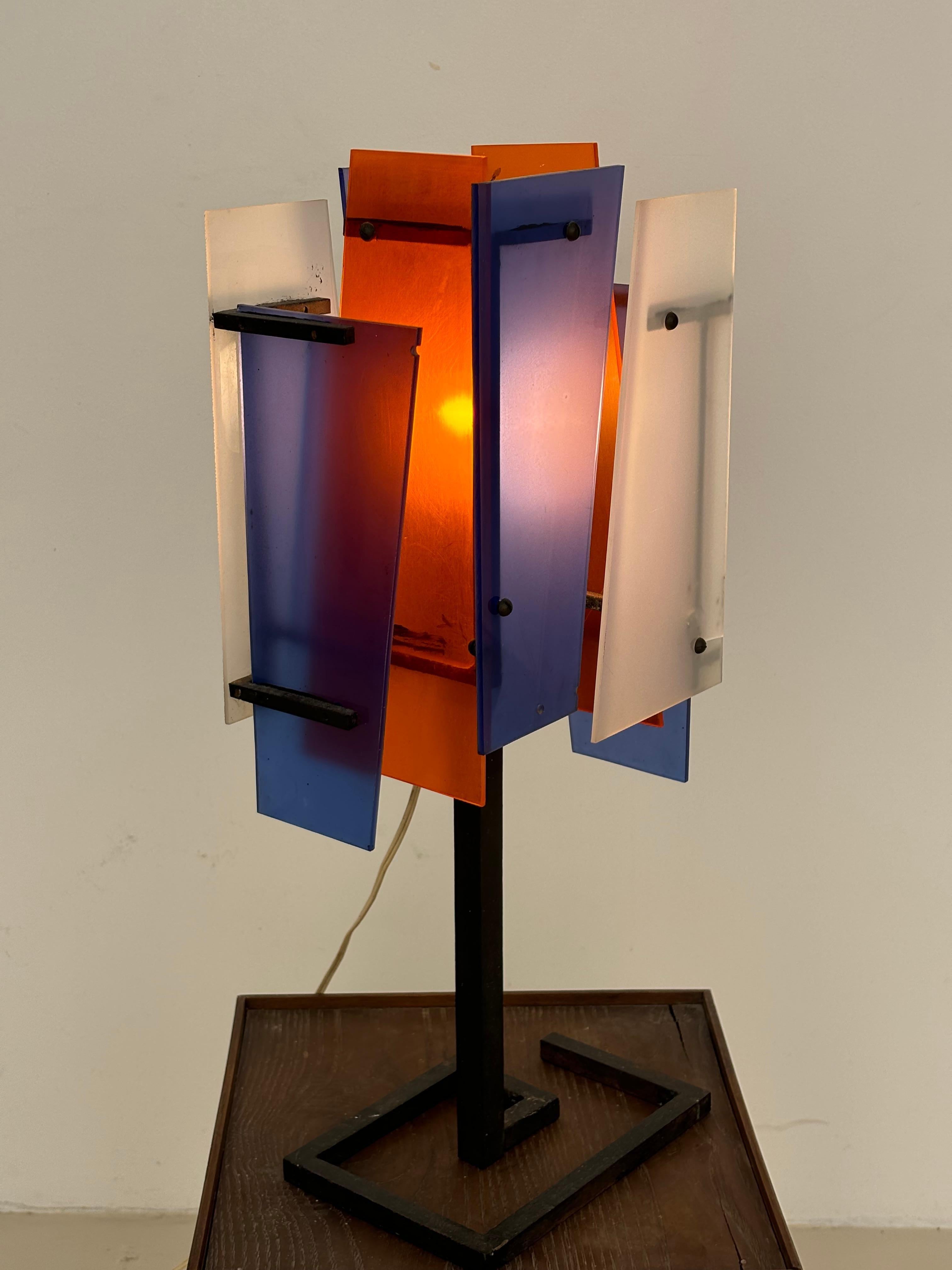 Nice french lamp in métal and plexiglas in the taste of Jean Boris Lacroix