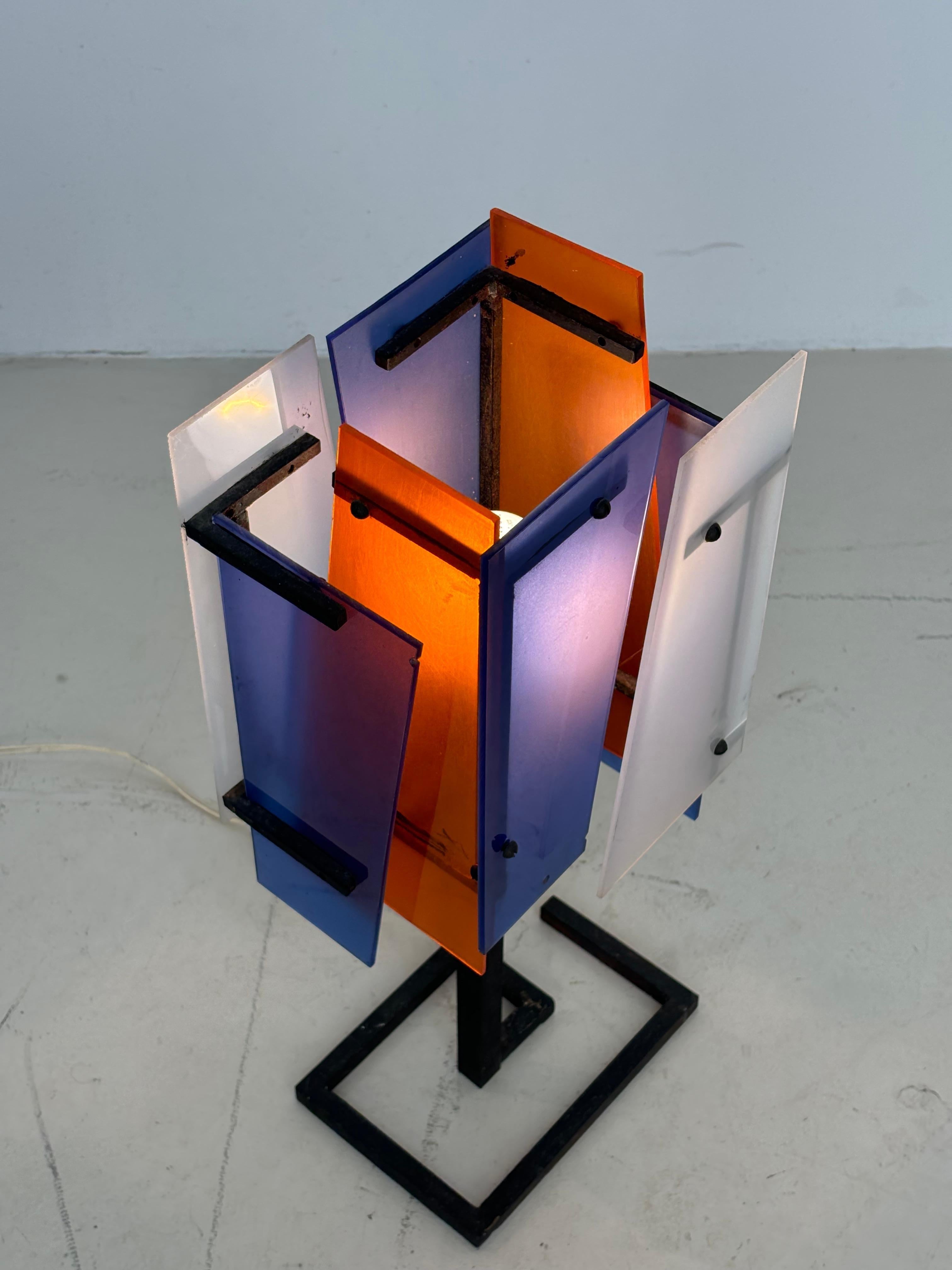 Nice french lamp in métal and plexiglas in the taste of Jean Boris Lacroix