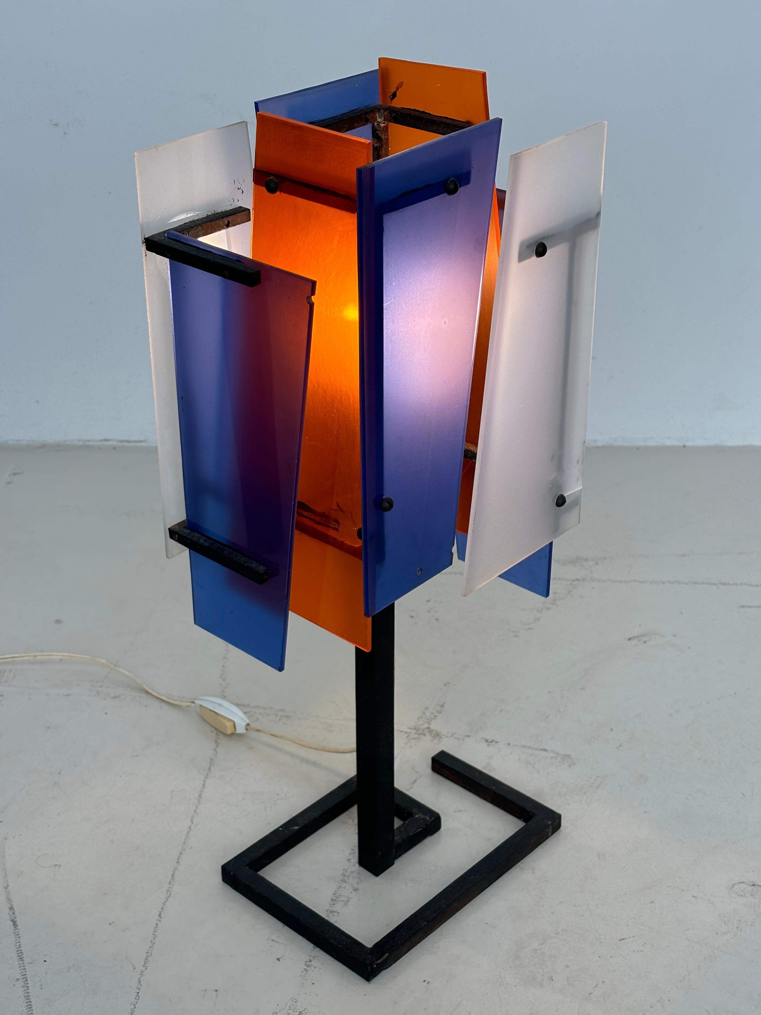 Nice french lamp in métal and plexiglas in the taste of Jean Boris Lacroix