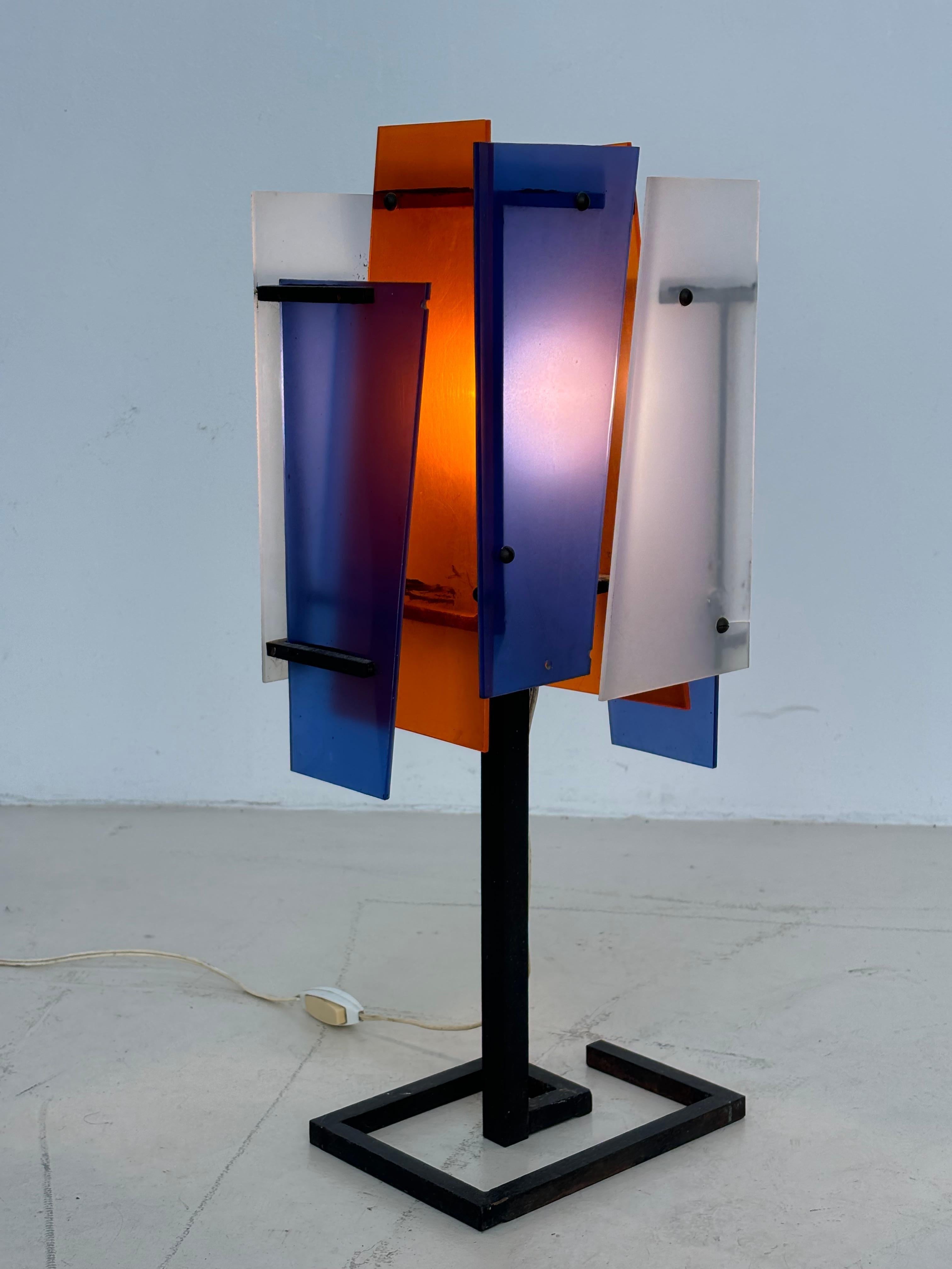 Nice french lamp in métal and plexiglas in the taste of Jean Boris Lacroix