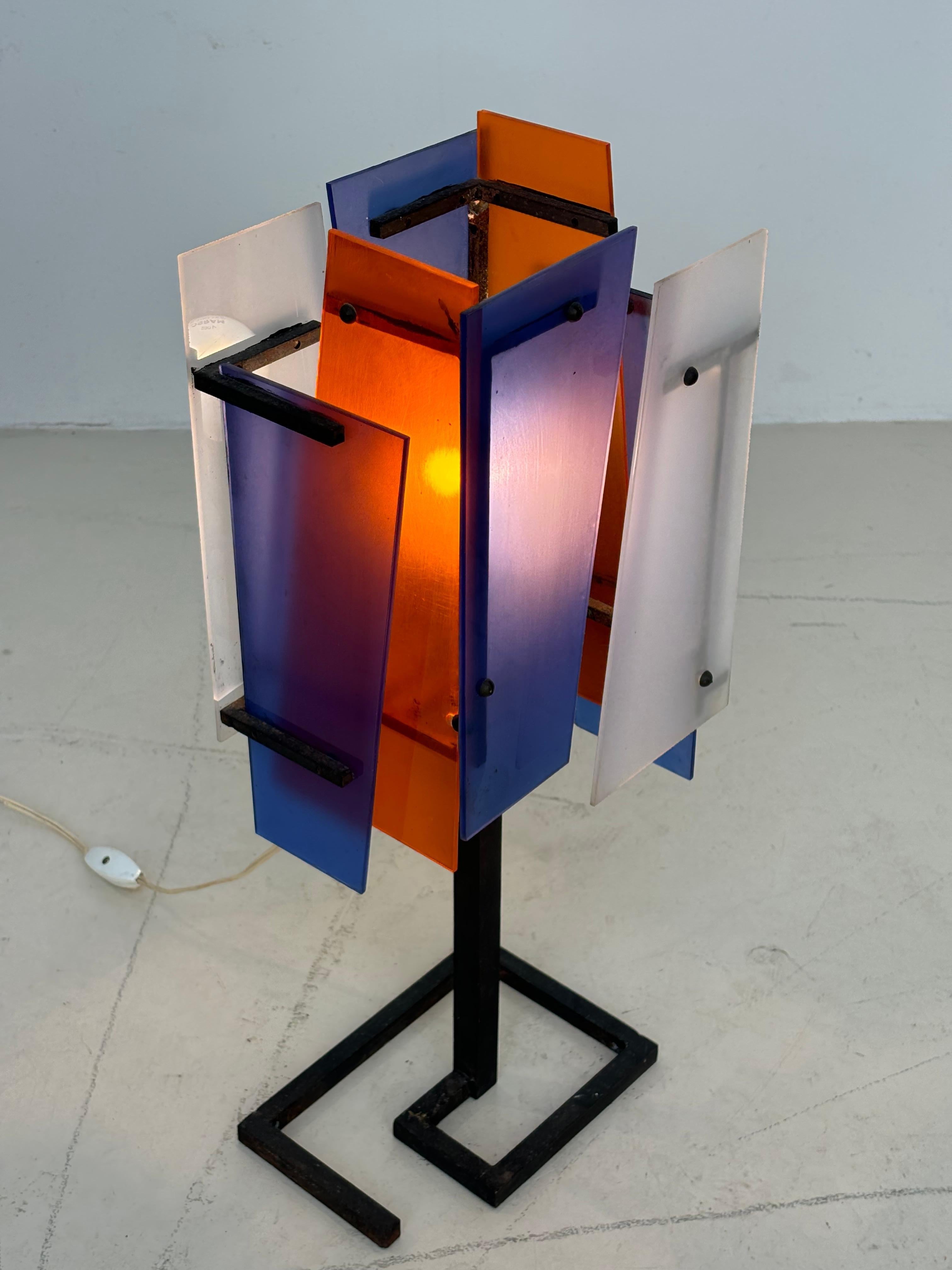 Nice french lamp in métal and plexiglas in the taste of Jean Boris Lacroix
