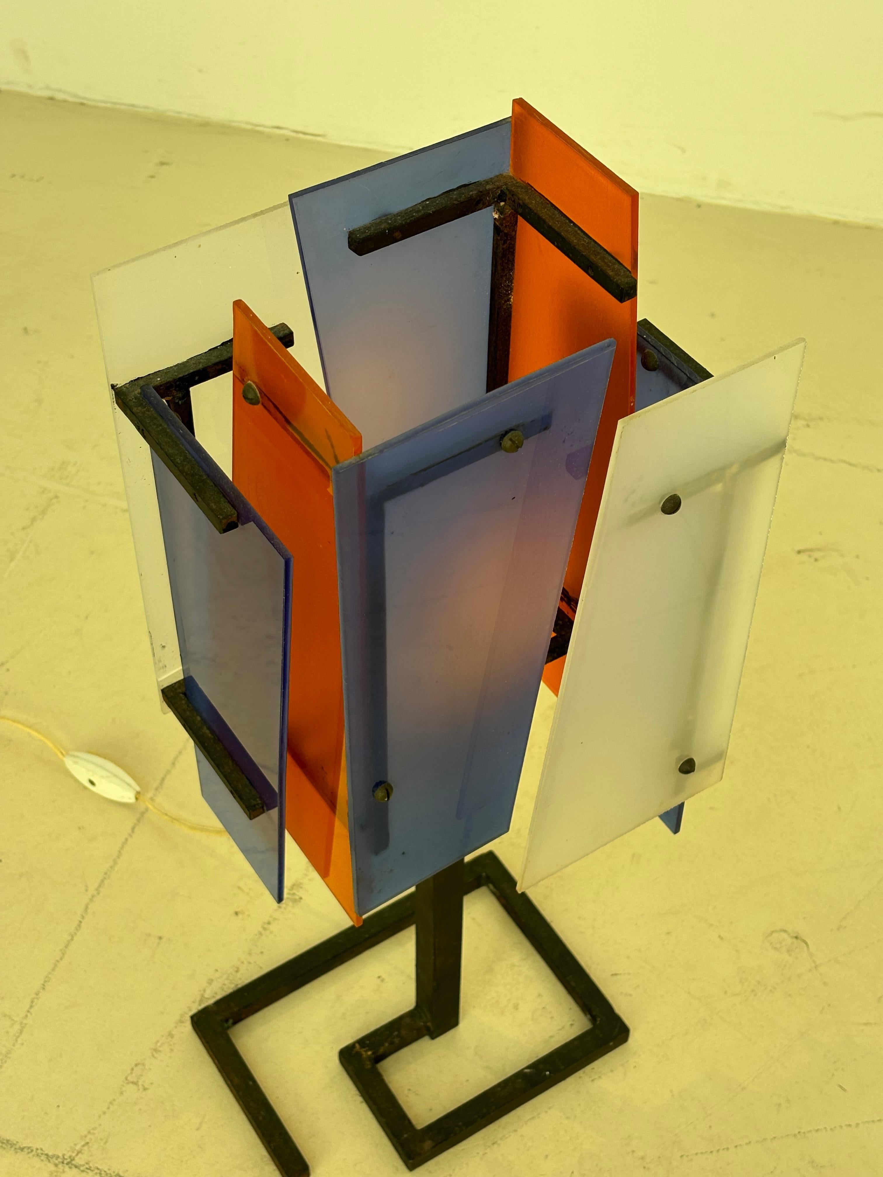 Nice french lamp in métal and plexiglas in the taste of Jean Boris Lacroix
