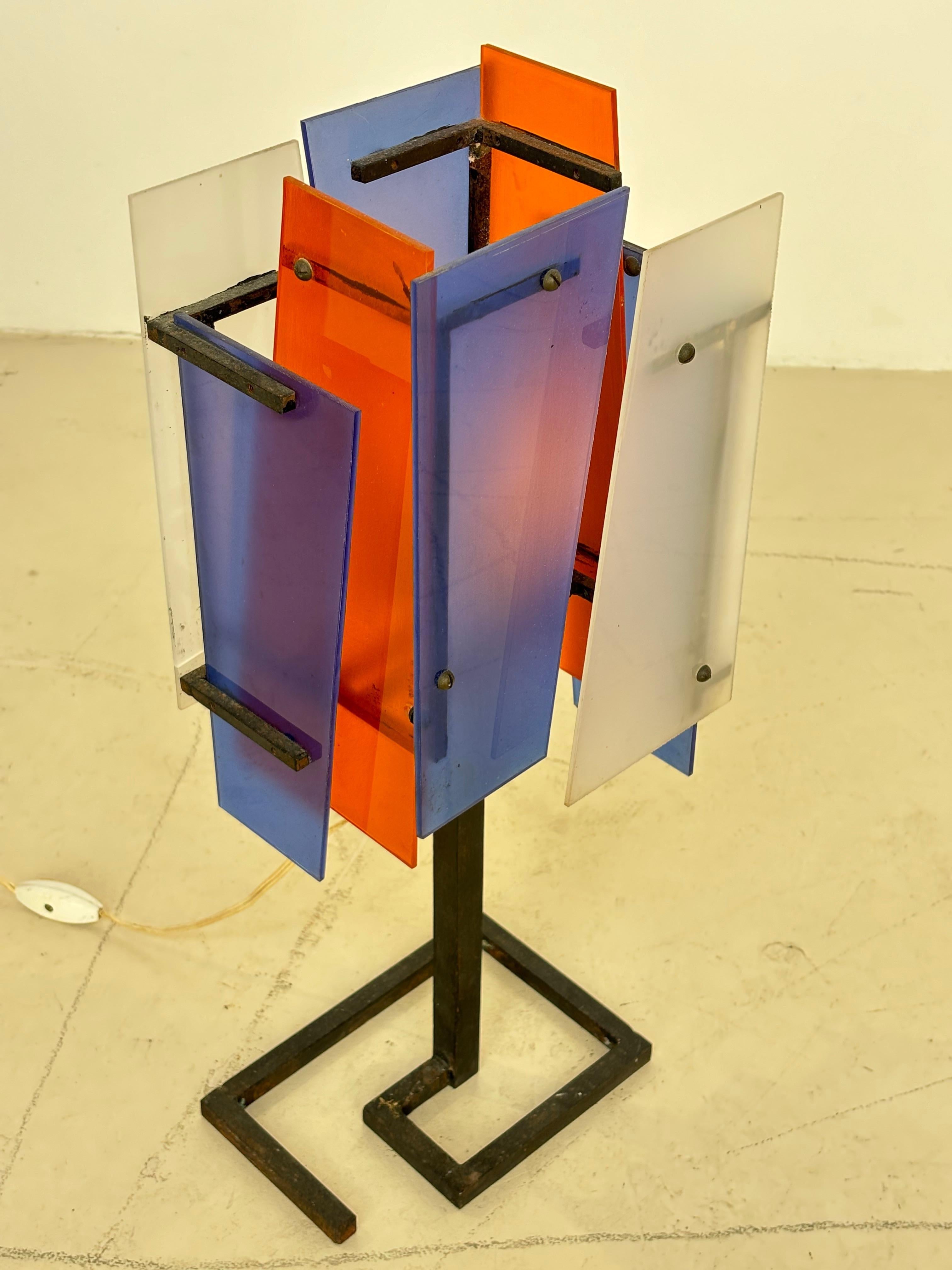Nice french lamp in métal and plexiglas in the taste of Jean Boris Lacroix