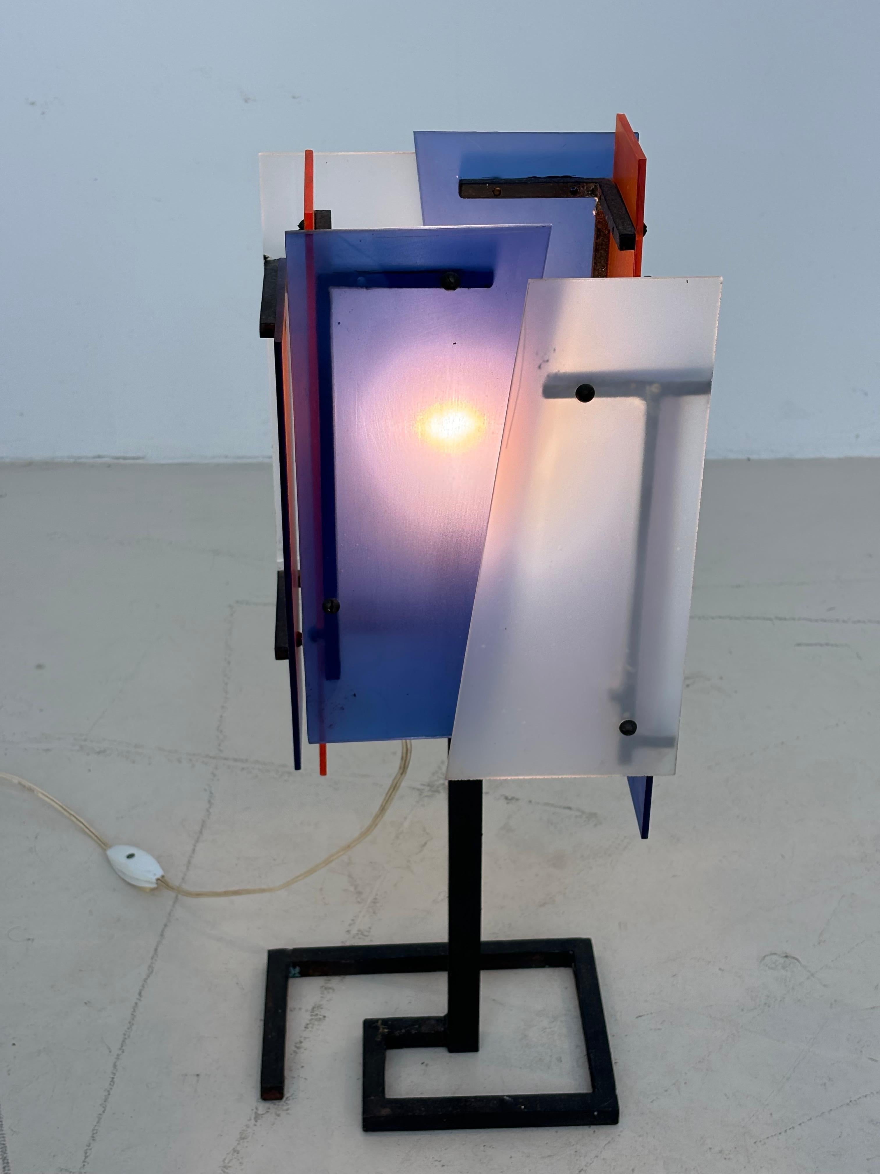 Nice french lamp in métal and plexiglas in the taste of Jean Boris Lacroix