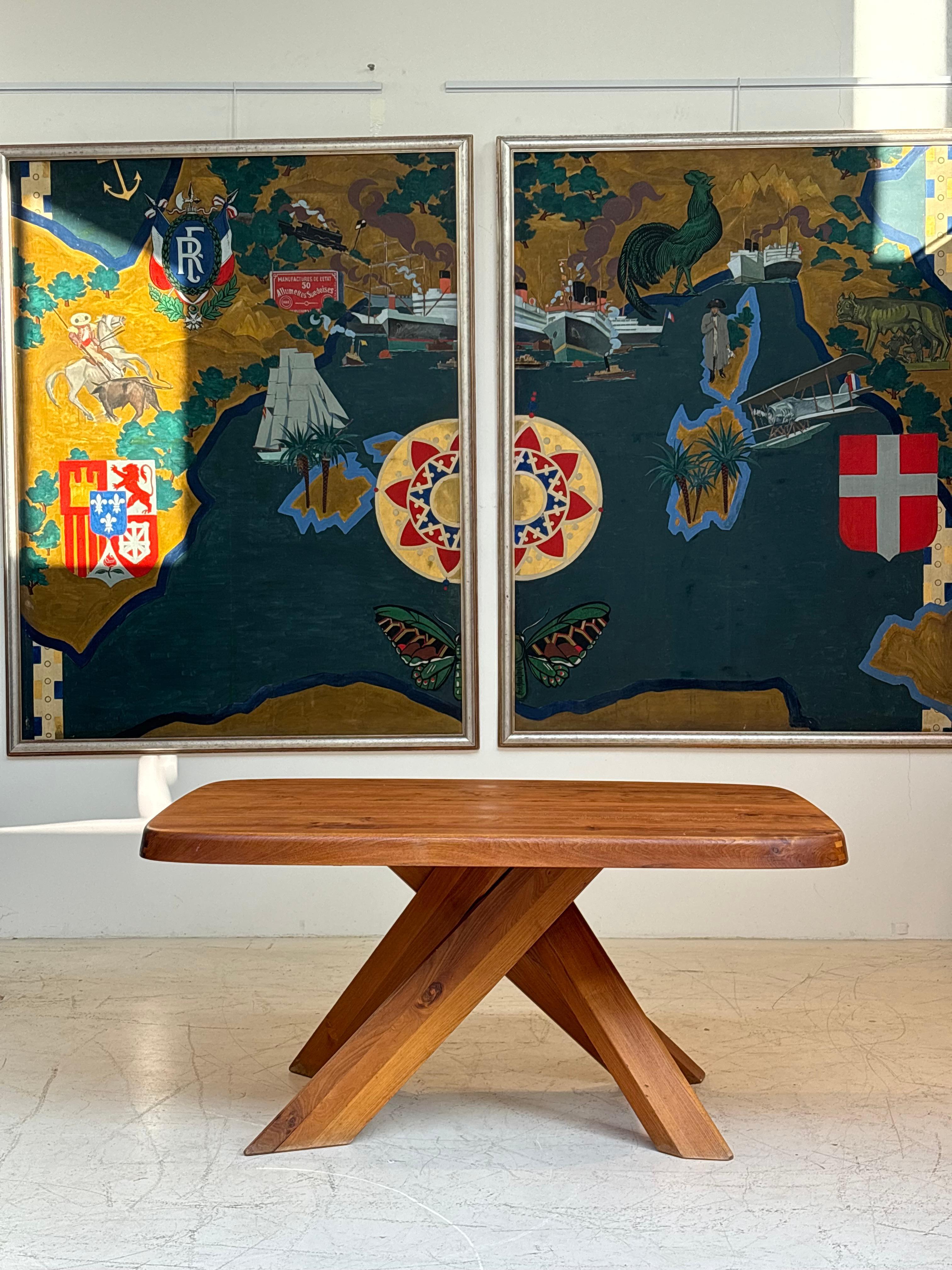Dining table : « T35 C » by Pierre Chapo, circa 1970 in massive elm