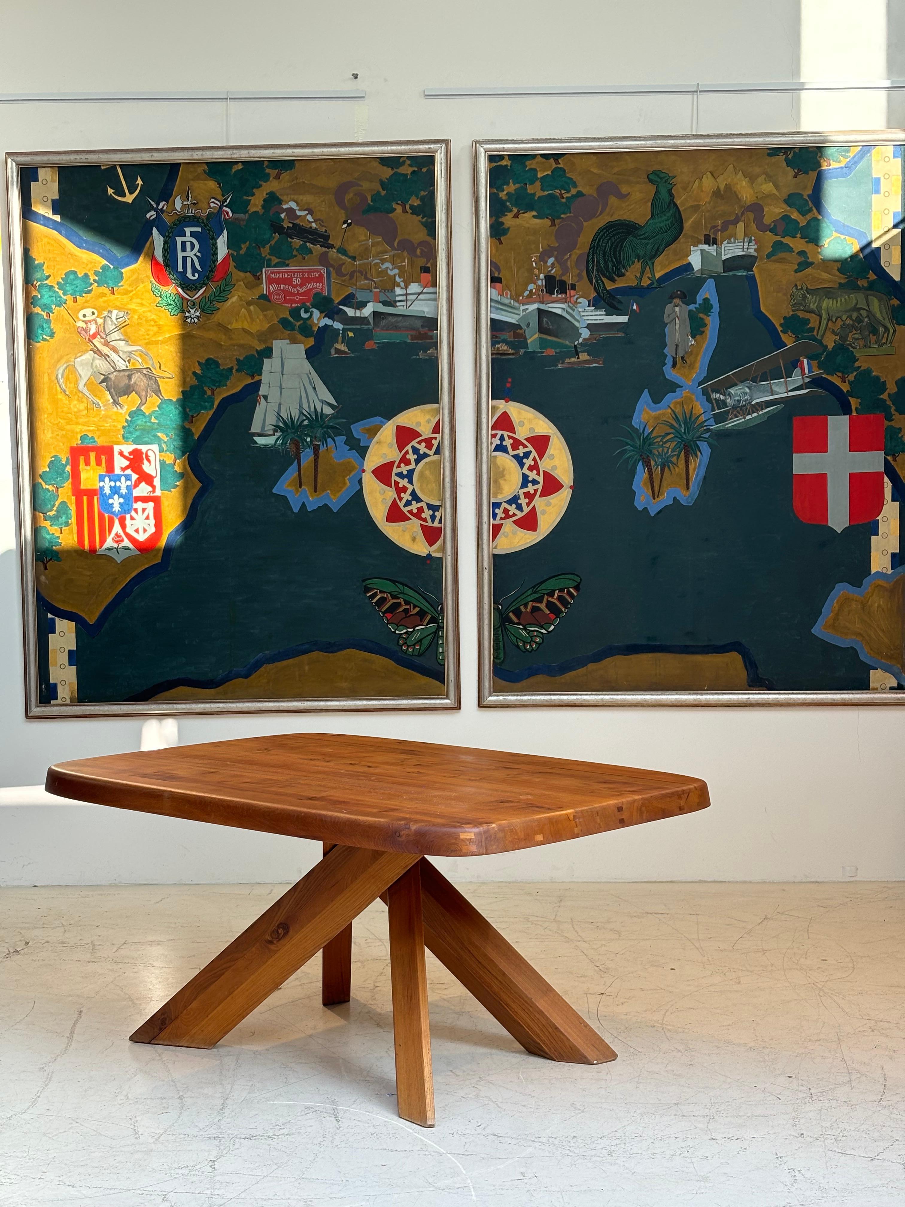 Dining table : « T35 C » by Pierre Chapo, circa 1970 in massive elm