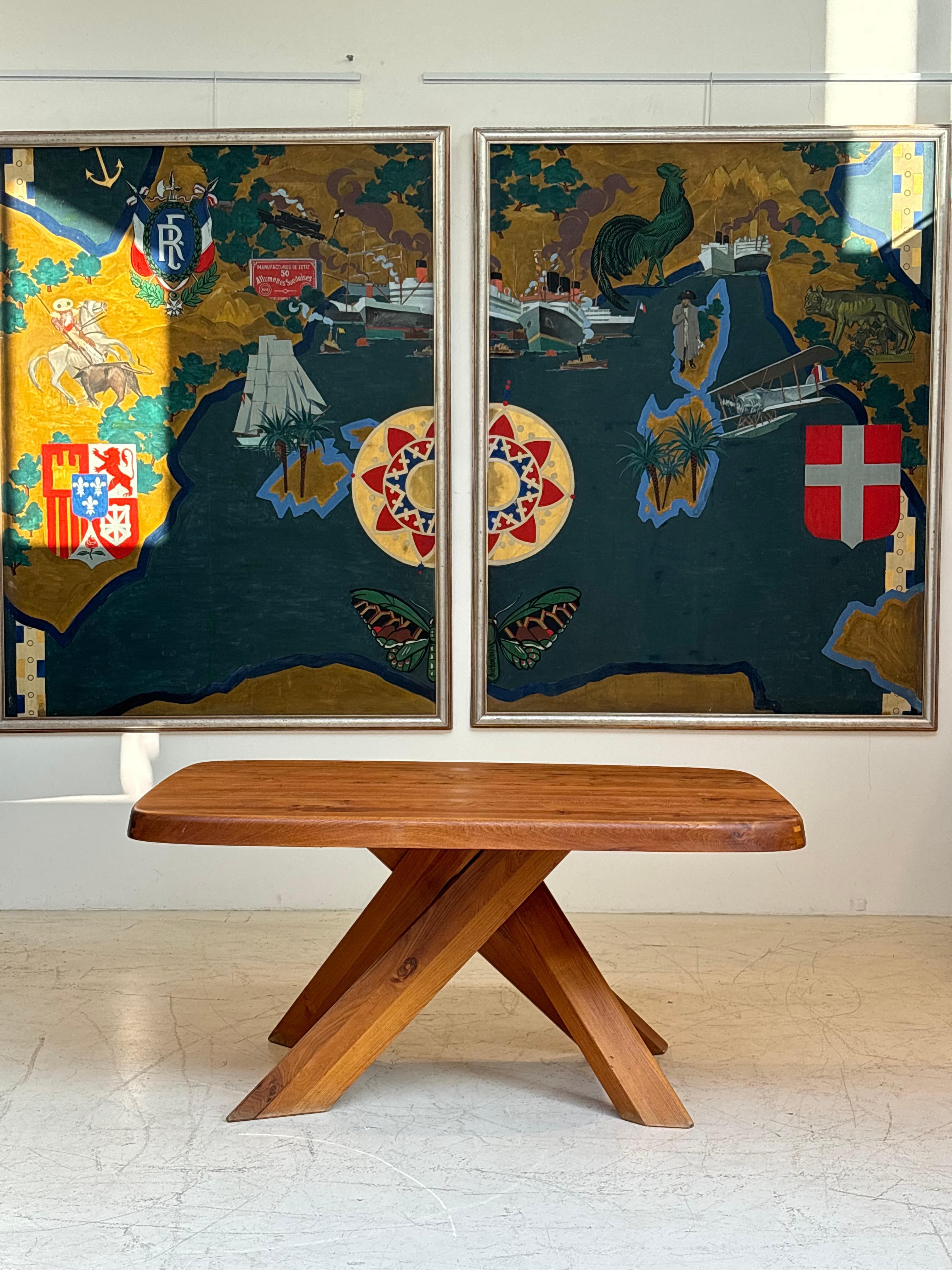 Dining table : « T35 C » by Pierre Chapo, circa 1970 in massive elm