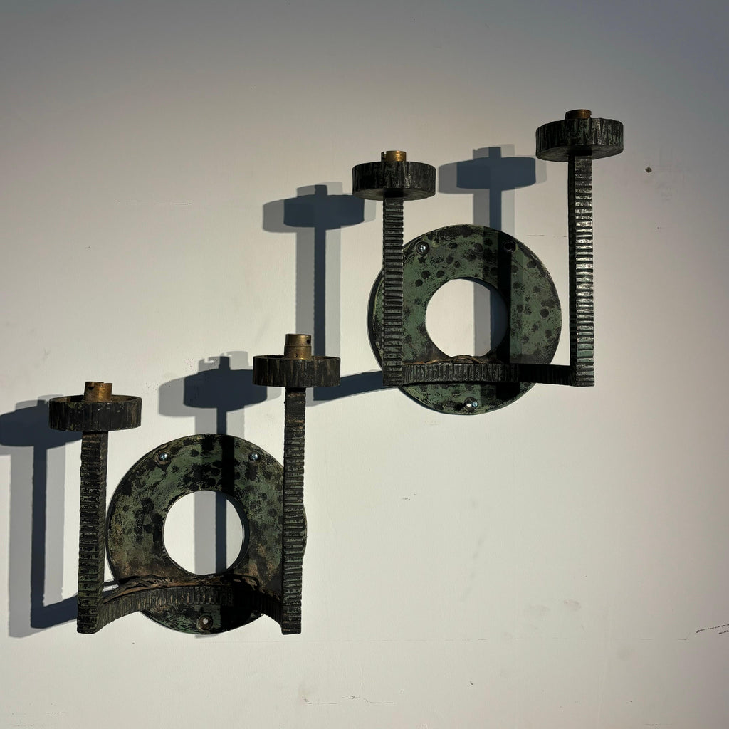 French Iron Wall Sconces, Antique Lighting, Vintage Design, 1940