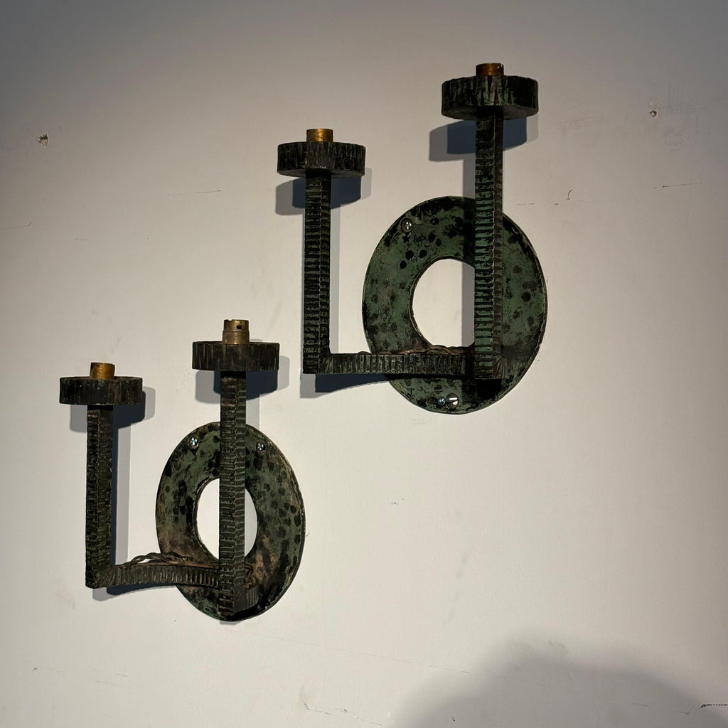 French Iron Wall Sconces, Antique Lighting, Vintage Design, 1940