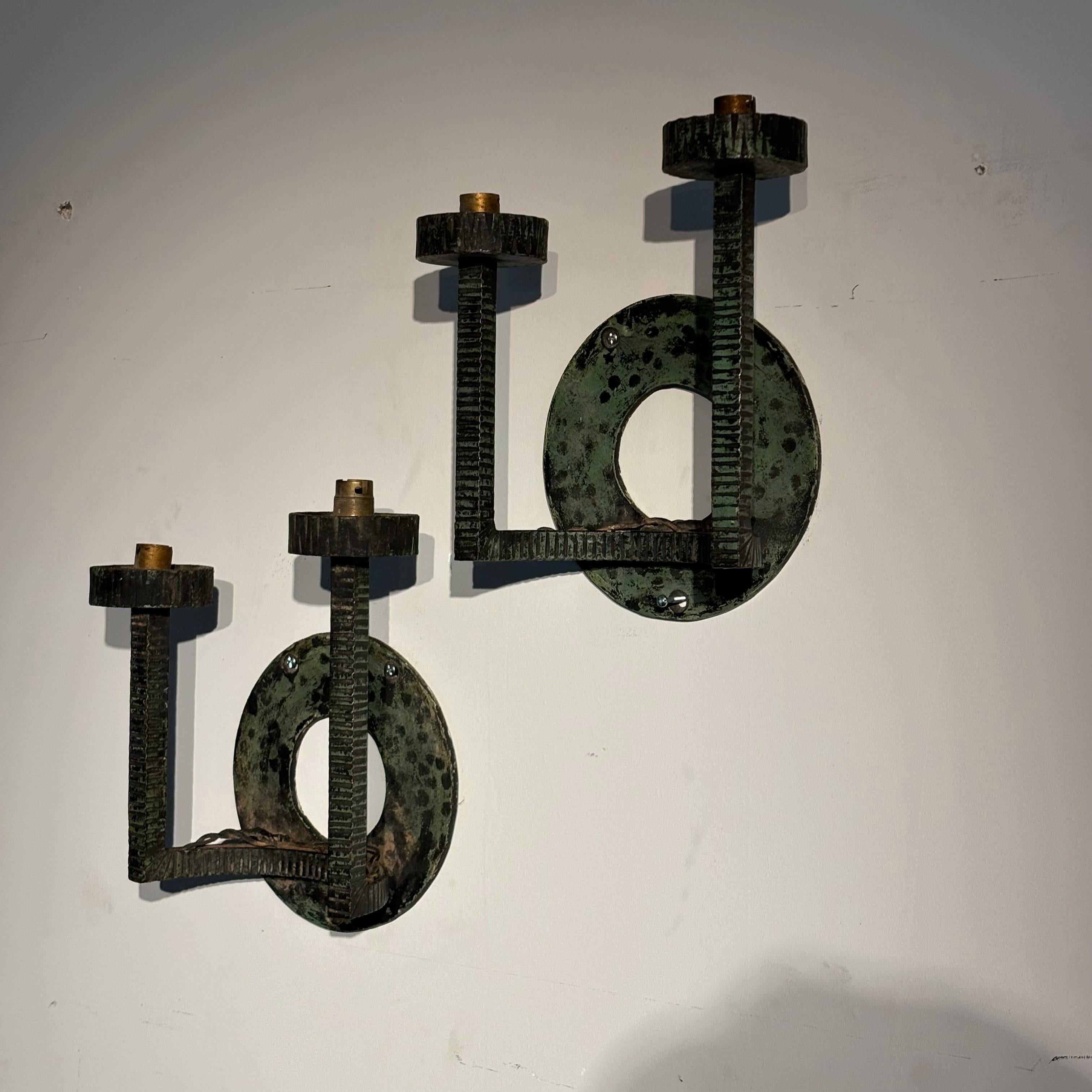 French Iron Wall Sconces, Antique Lighting, Vintage Design, 1940