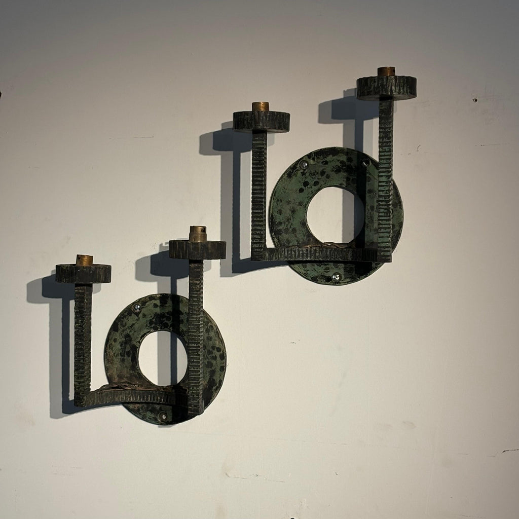 French Iron Wall Sconces, Antique Lighting, Vintage Design, 1940