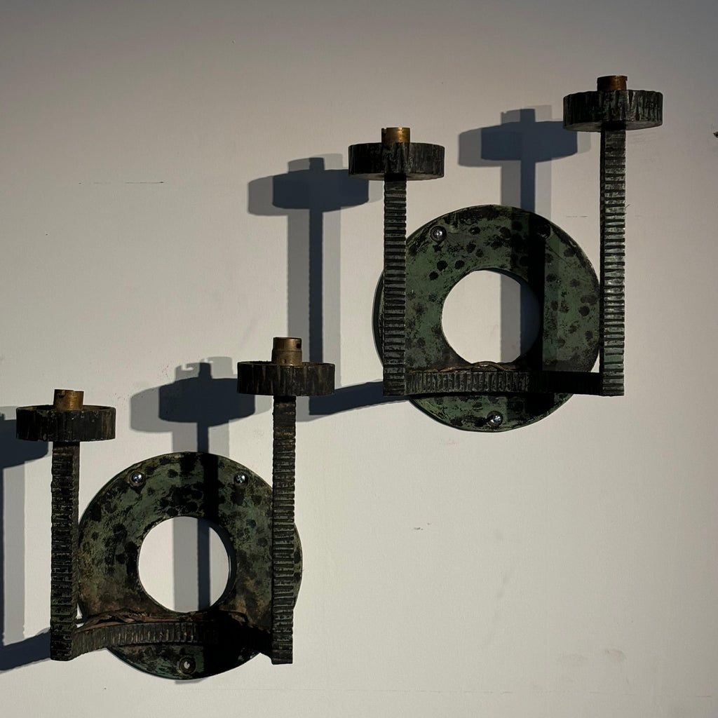 French Iron Wall Sconces, Antique Lighting, Vintage Design, 1940