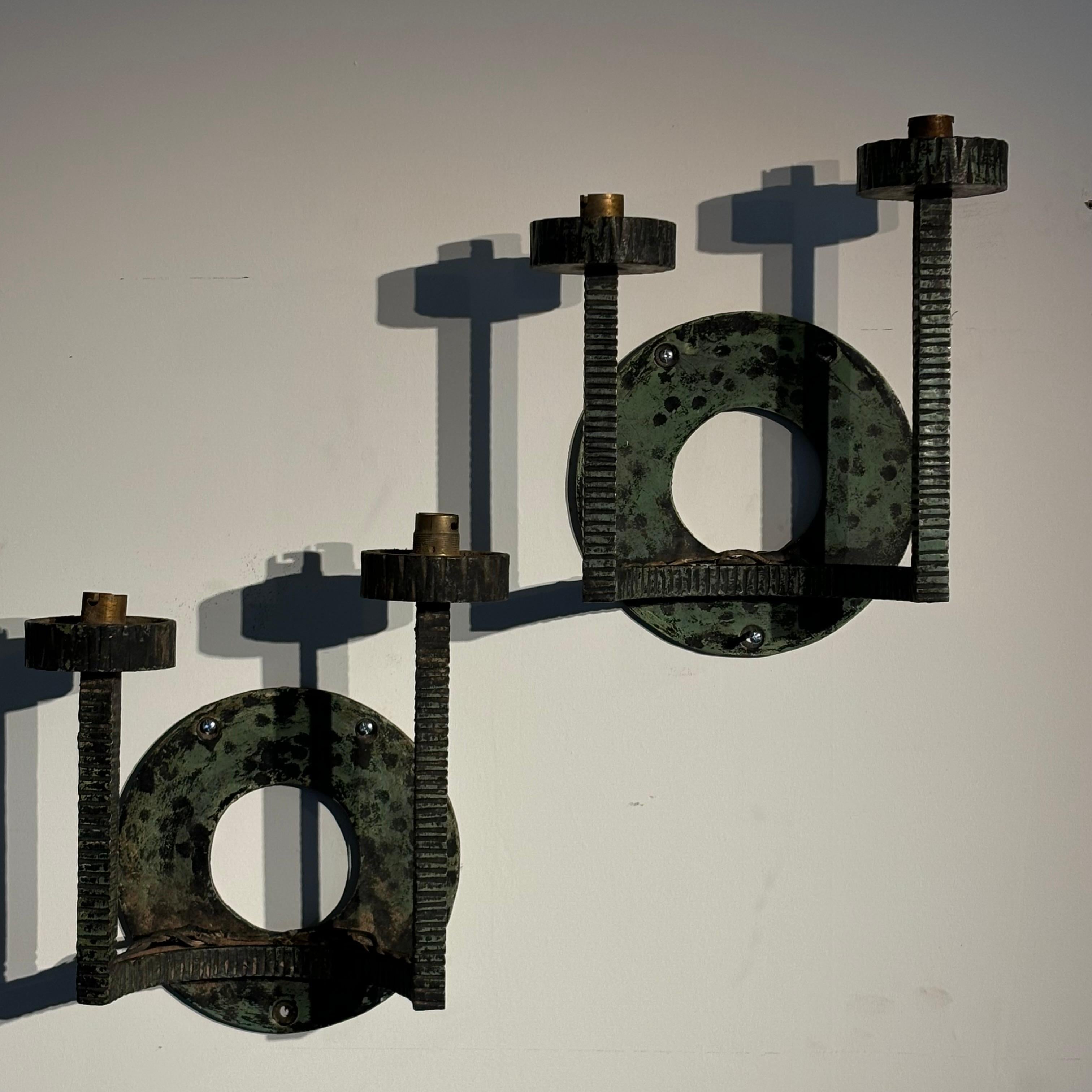 French Iron Wall Sconces, Antique Lighting, Vintage Design, 1940