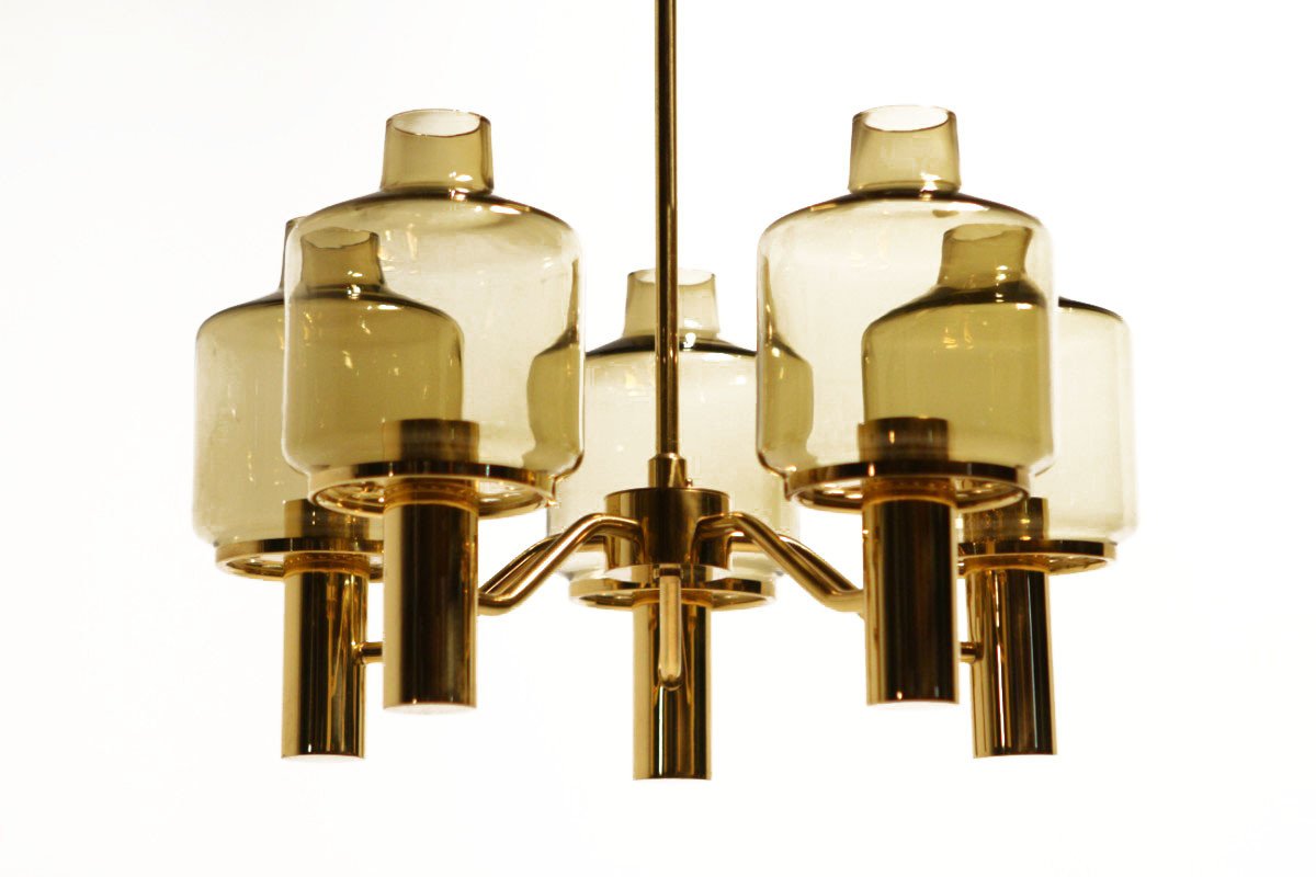 Mid-century brass glass chandelier Hans-Agne Jakobsson 1960s