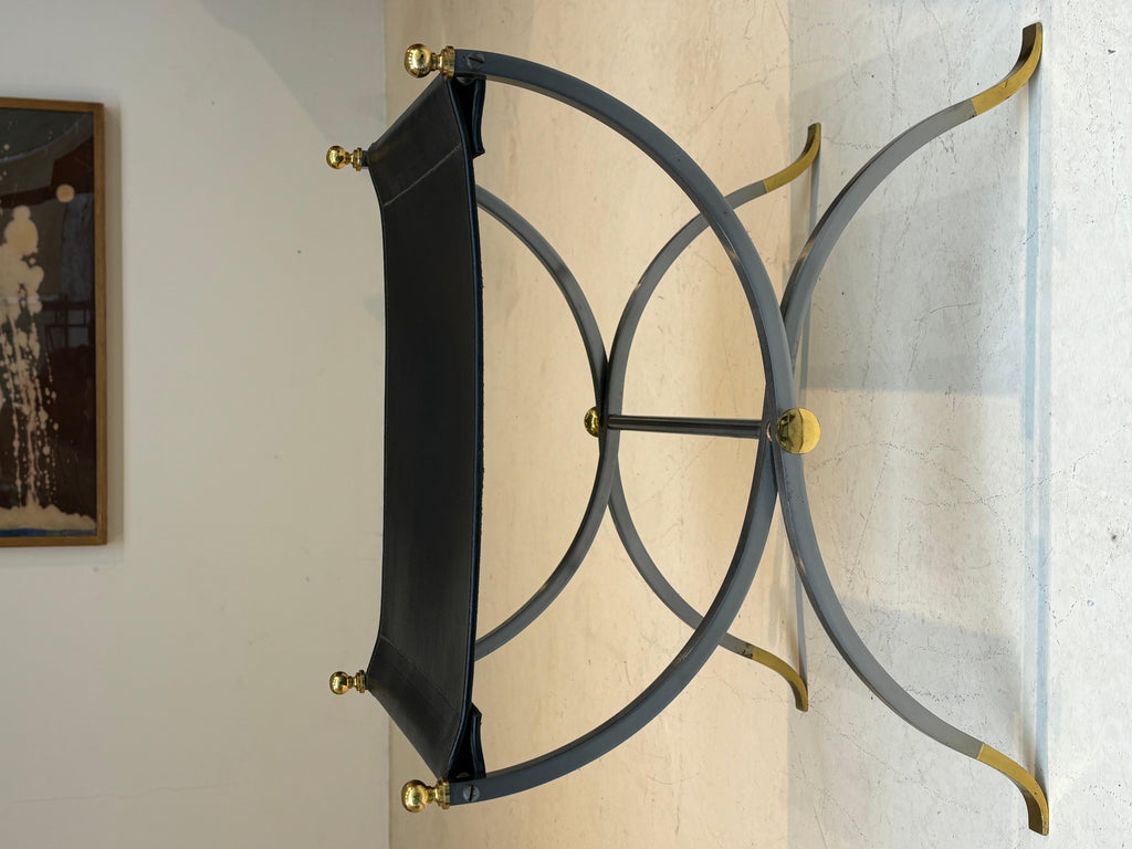Stool by la maison Charles in stainless steel, brass and leather