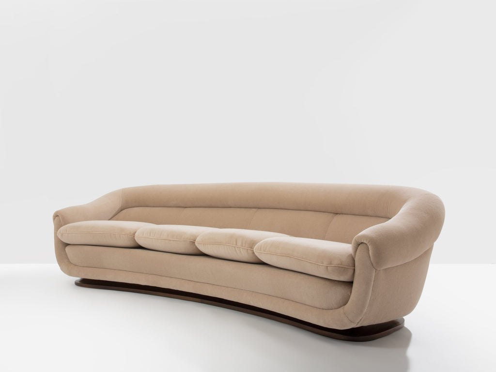 Isa Bergamo large Art Deco walnut mohair velvet sofa 1940s