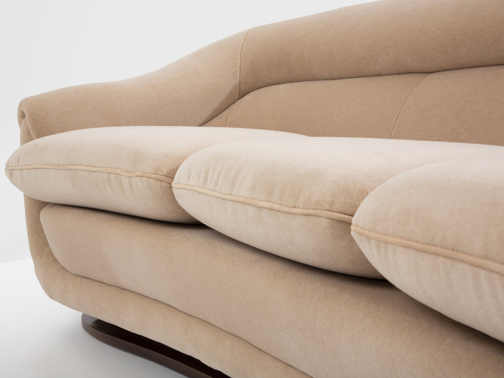 Isa Bergamo large Art Deco walnut mohair velvet sofa 1940s