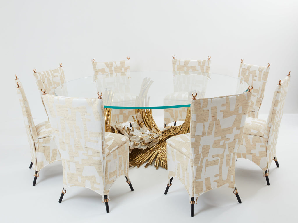 Signed Isabelle Faure brass sculpture dining table rock crystal 1970s