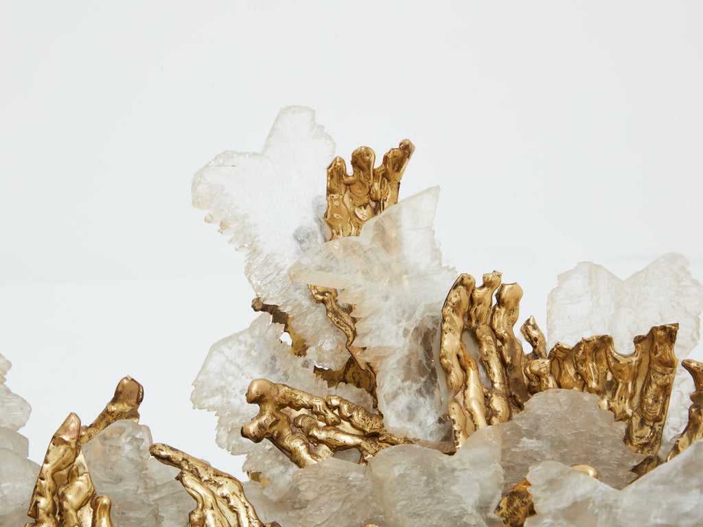 Signed Isabelle Faure brass sculpture dining table rock crystal 1970s