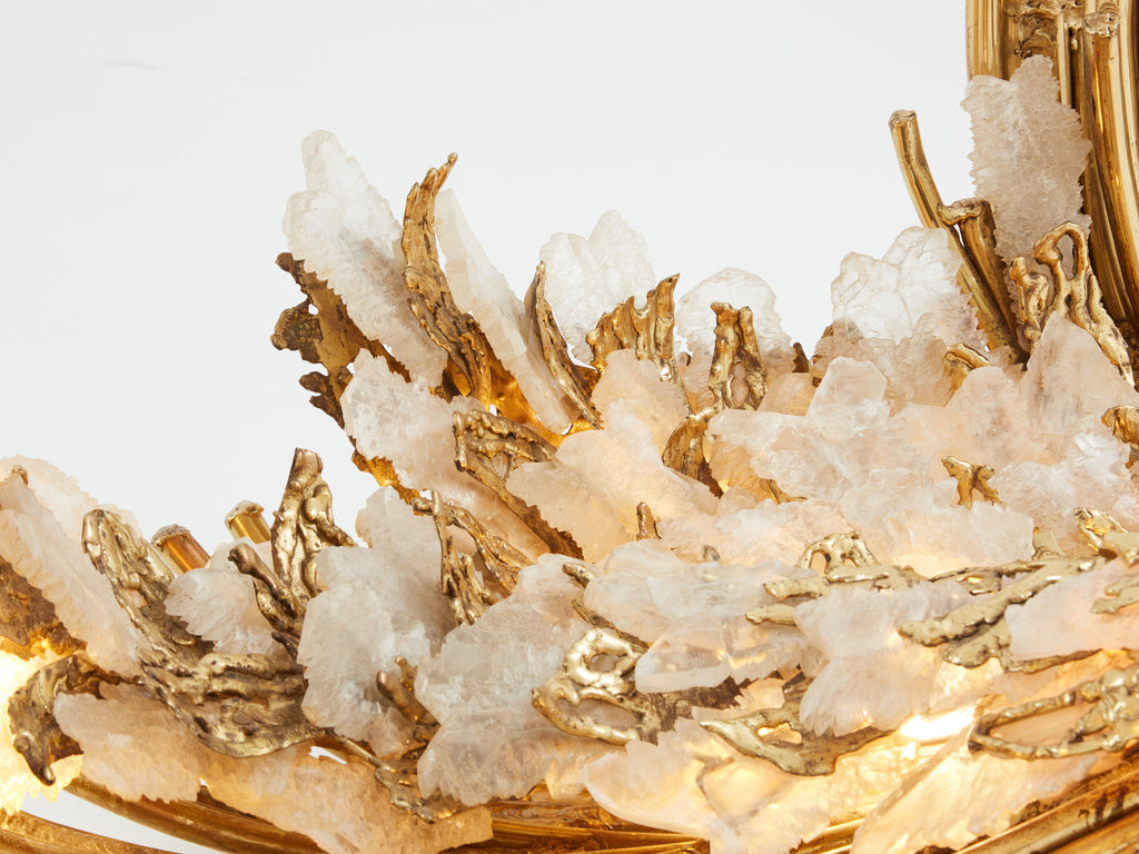 Signed Isabelle Faure brass sculpture dining table rock crystal 1970s