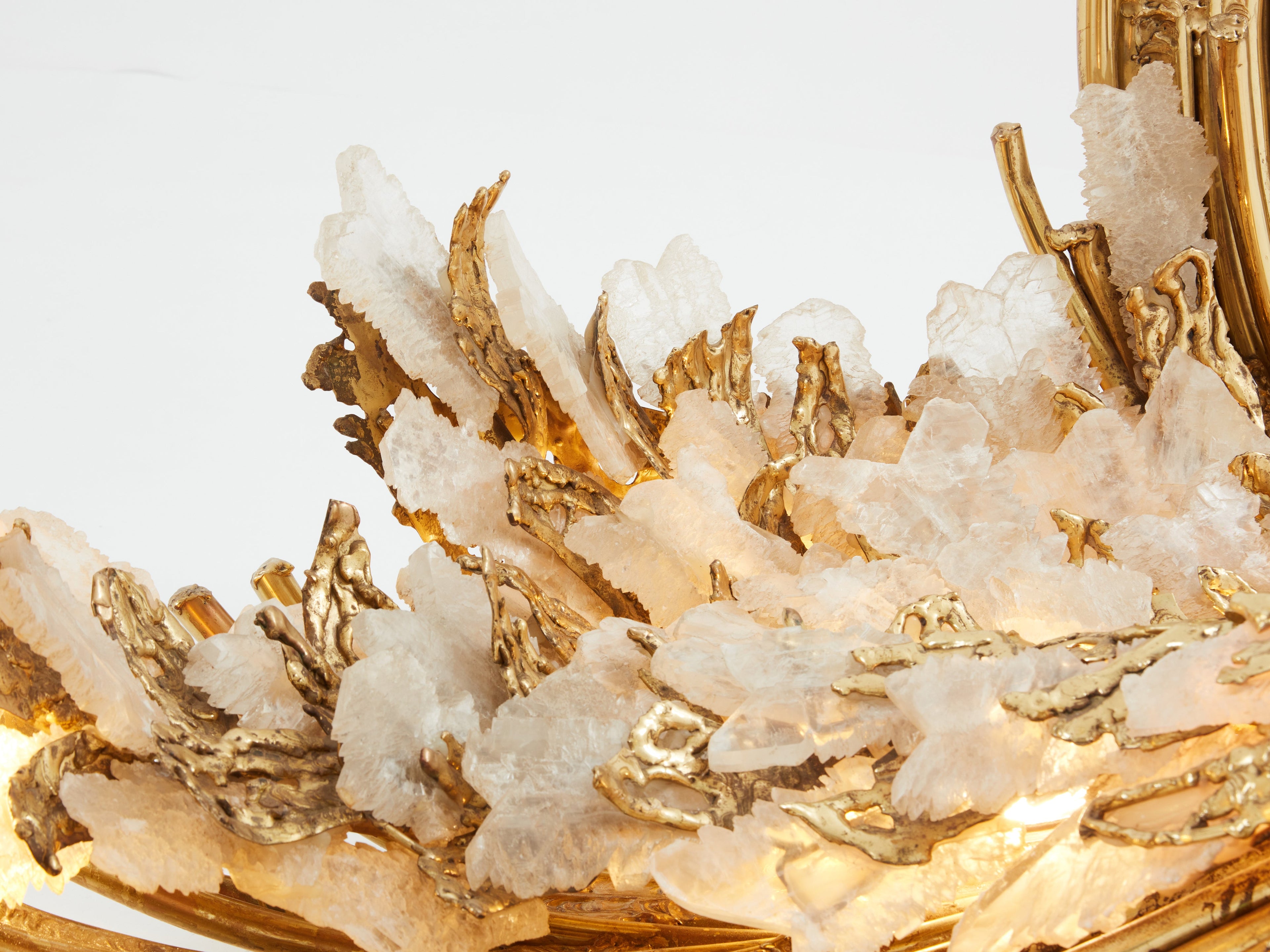Signed Isabelle Faure brass sculpture dining table rock crystal 1970s