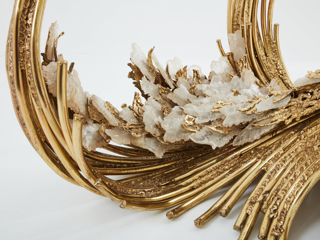 Signed Isabelle Faure brass sculpture dining table rock crystal 1970s