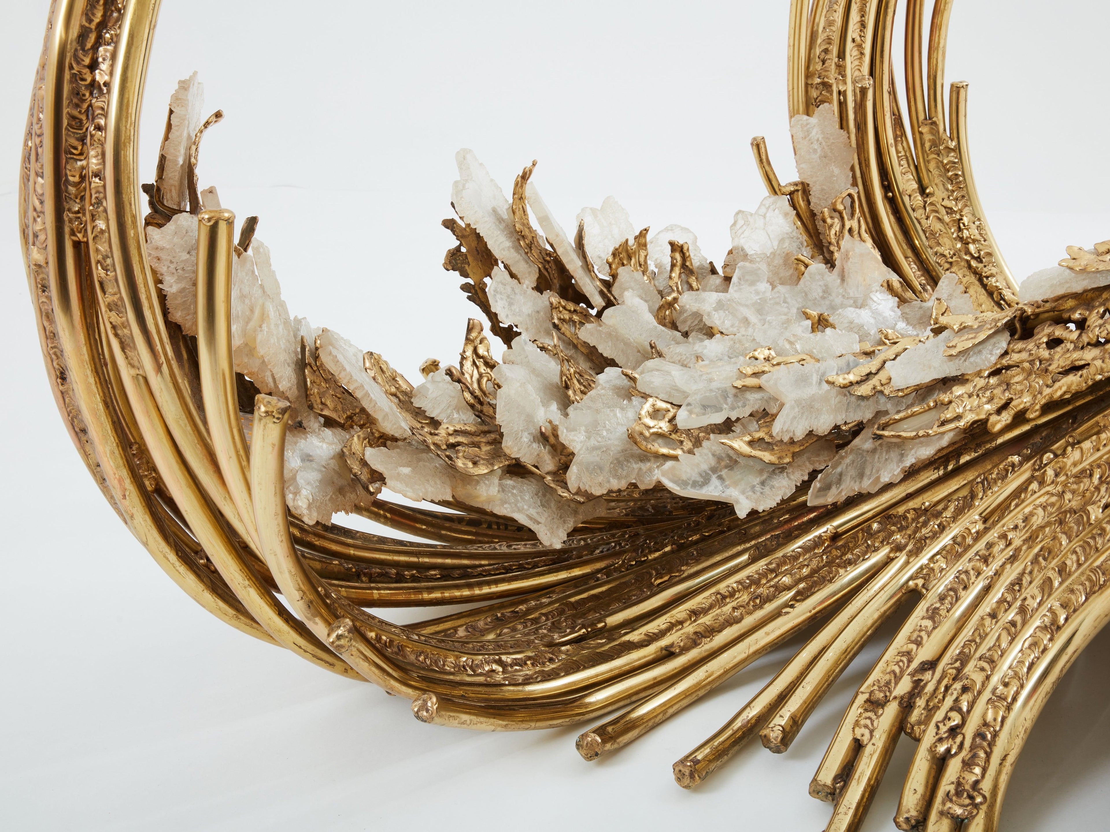 Signed Isabelle Faure brass sculpture dining table rock crystal 1970s