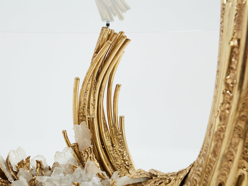 Signed Isabelle Faure brass sculpture dining table rock crystal 1970s