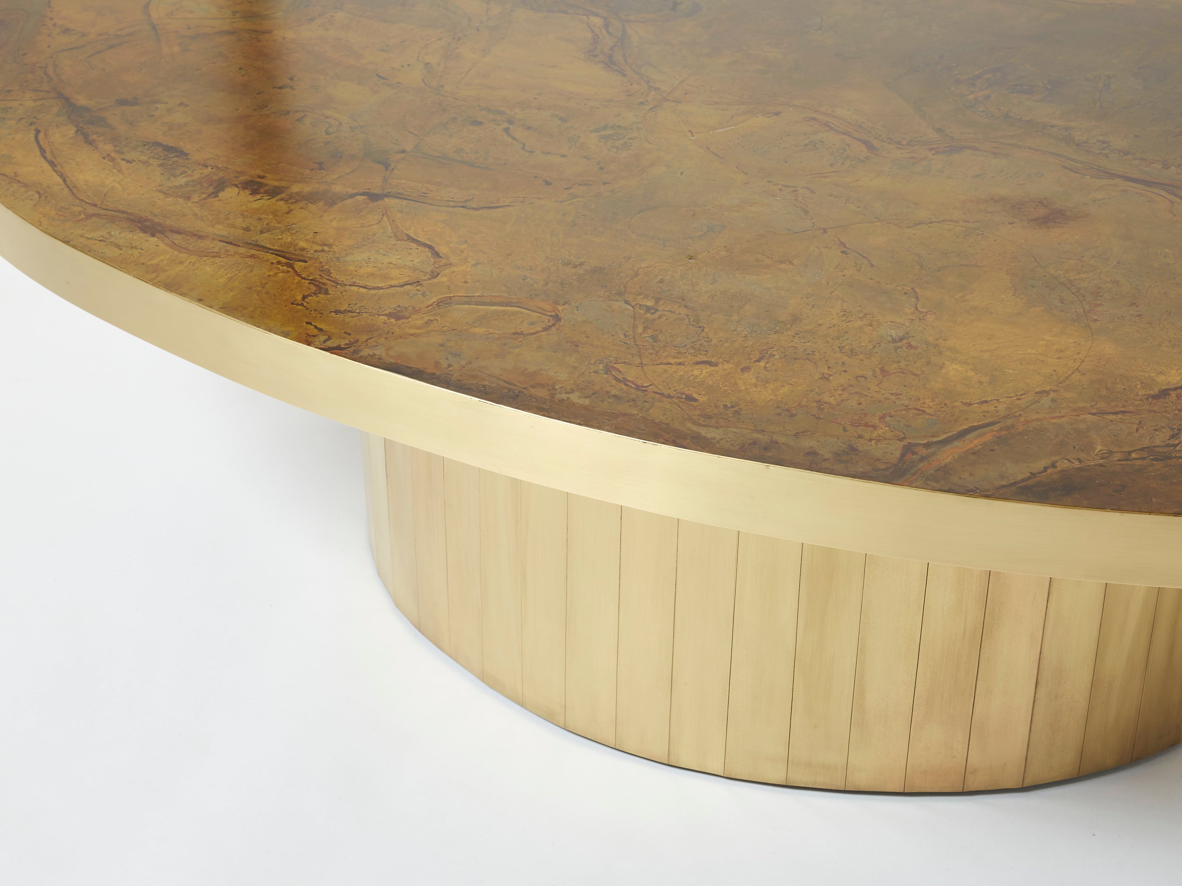 Large oval Isabelle and Richard Faure oxidized brass coffee table 1970s
