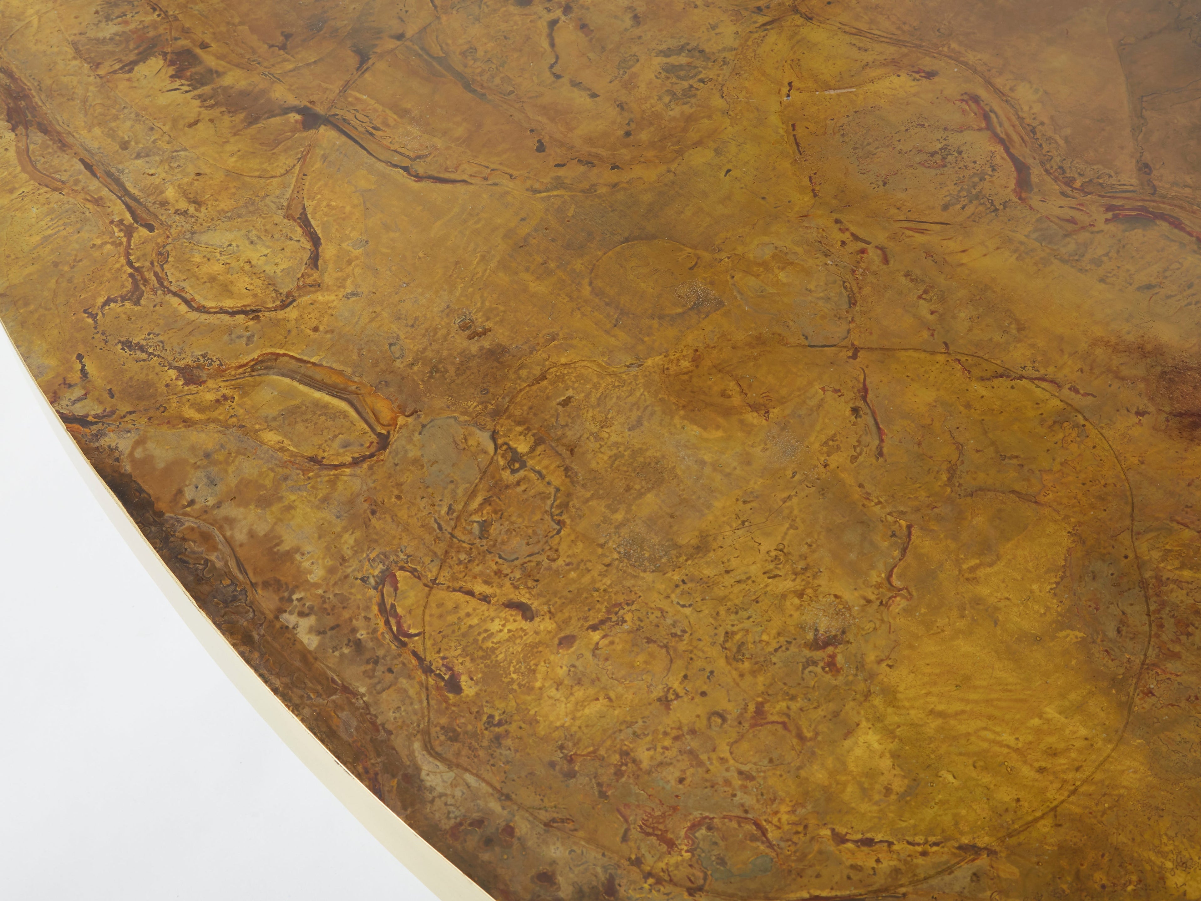 Large oval Isabelle and Richard Faure oxidized brass coffee table 1970s
