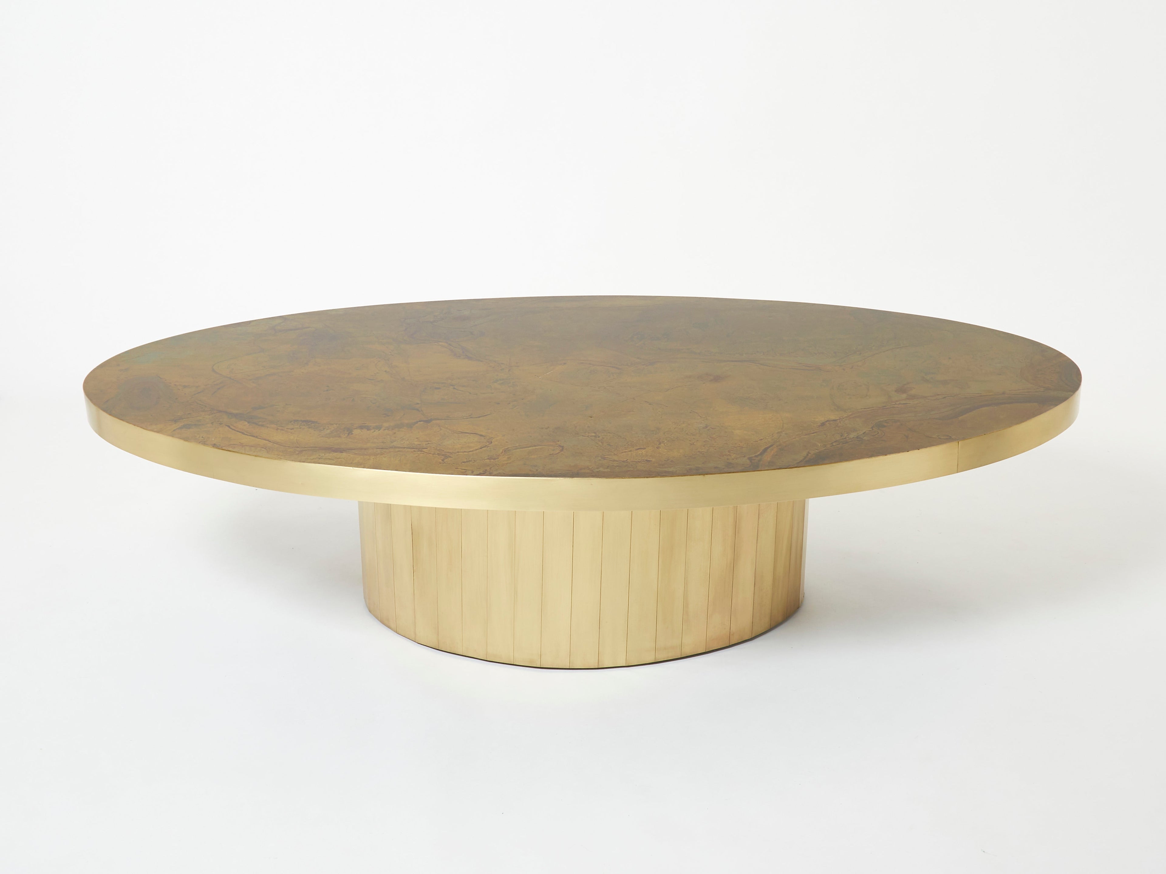 Large oval Isabelle and Richard Faure oxidized brass coffee table 1970s