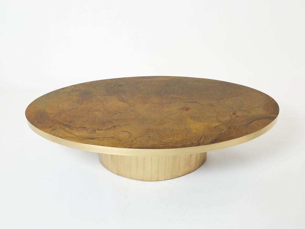 Large oval Isabelle and Richard Faure oxidized brass coffee table 1970s