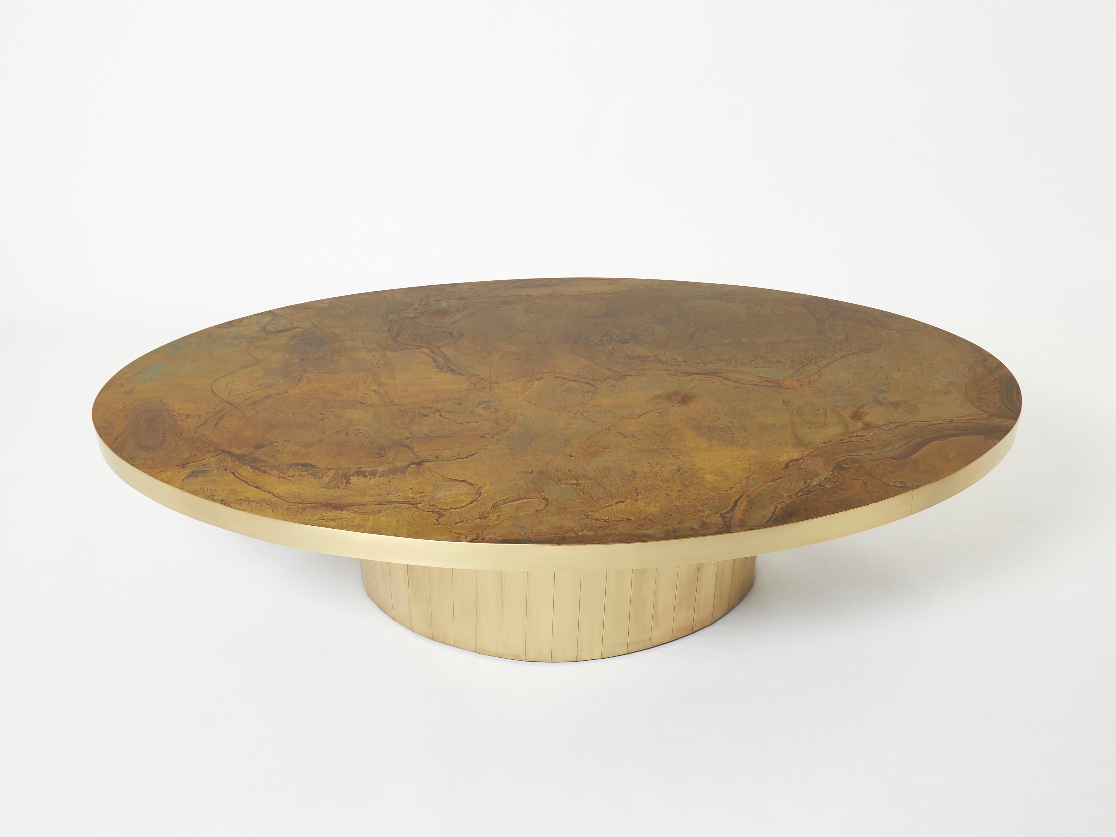Large oval Isabelle and Richard Faure oxidized brass coffee table 1970s