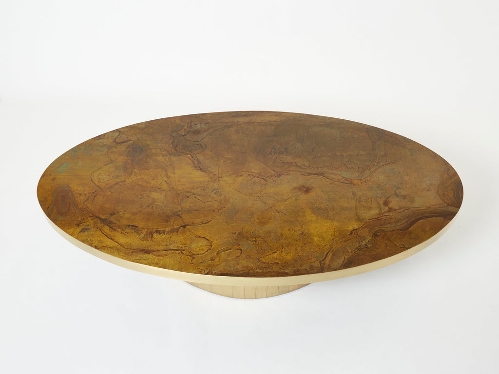 Large oval Isabelle and Richard Faure oxidized brass coffee table 1970s