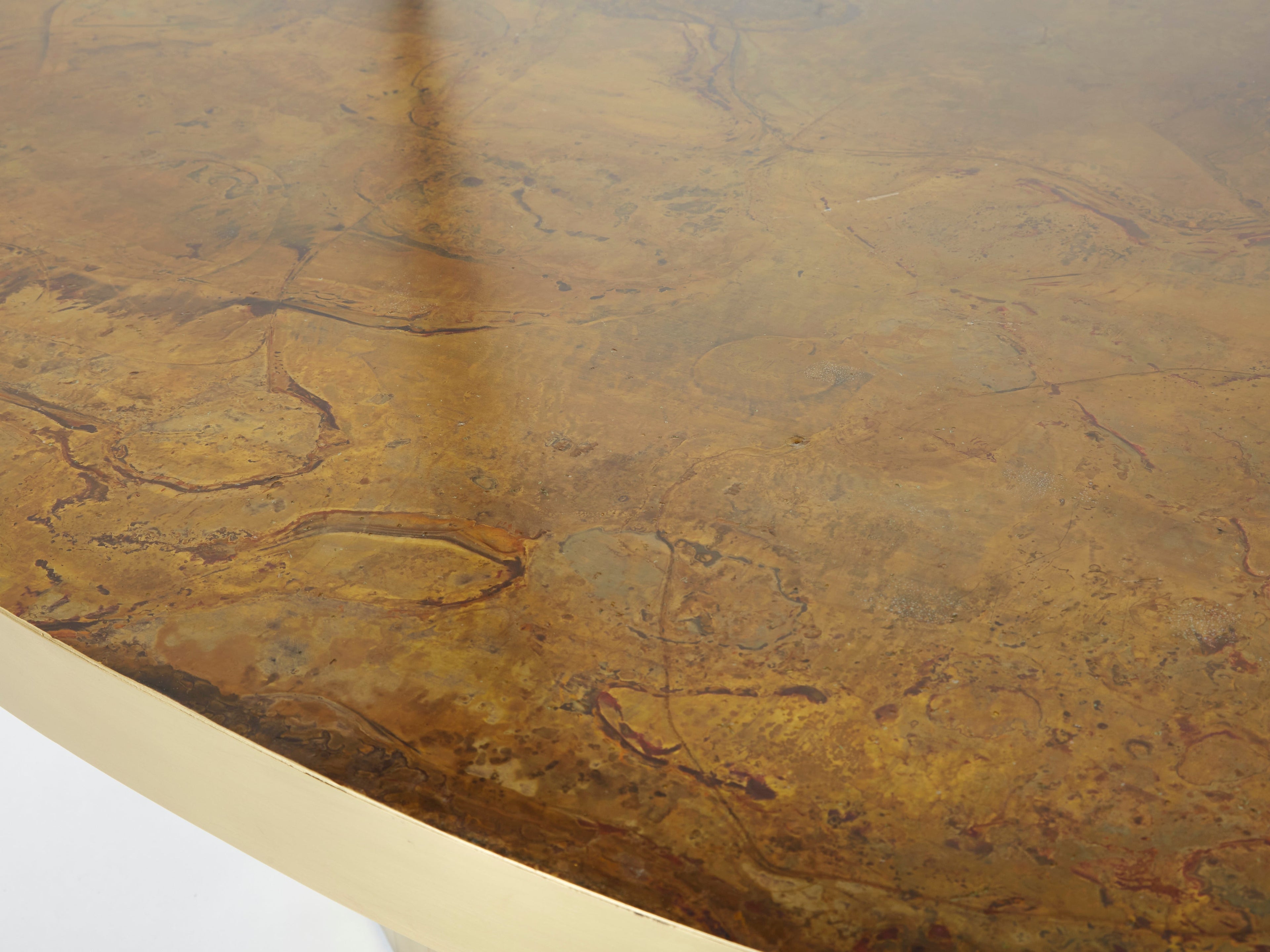 Large oval Isabelle and Richard Faure oxidized brass coffee table 1970s