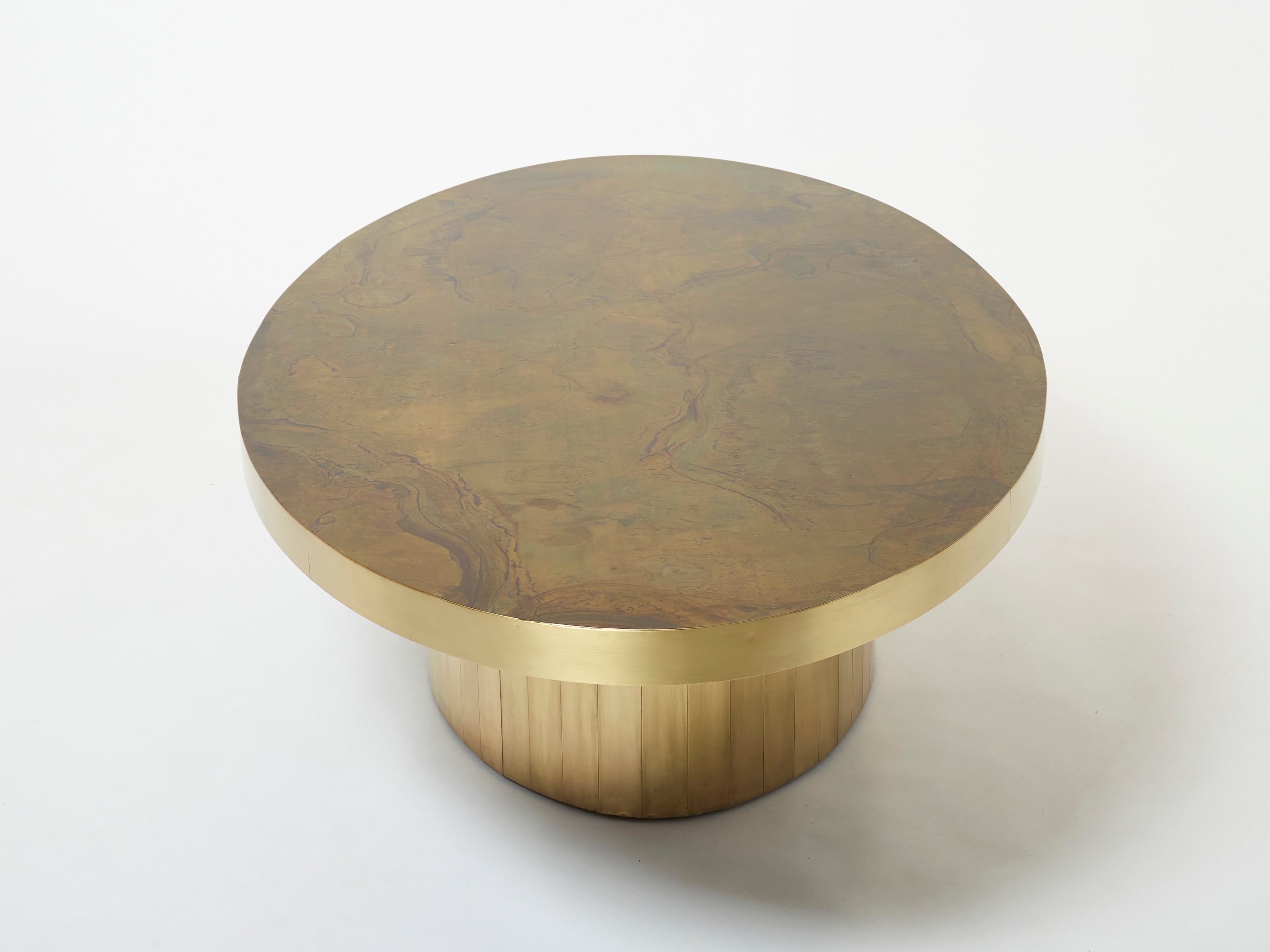 Large oval Isabelle and Richard Faure oxidized brass coffee table 1970s