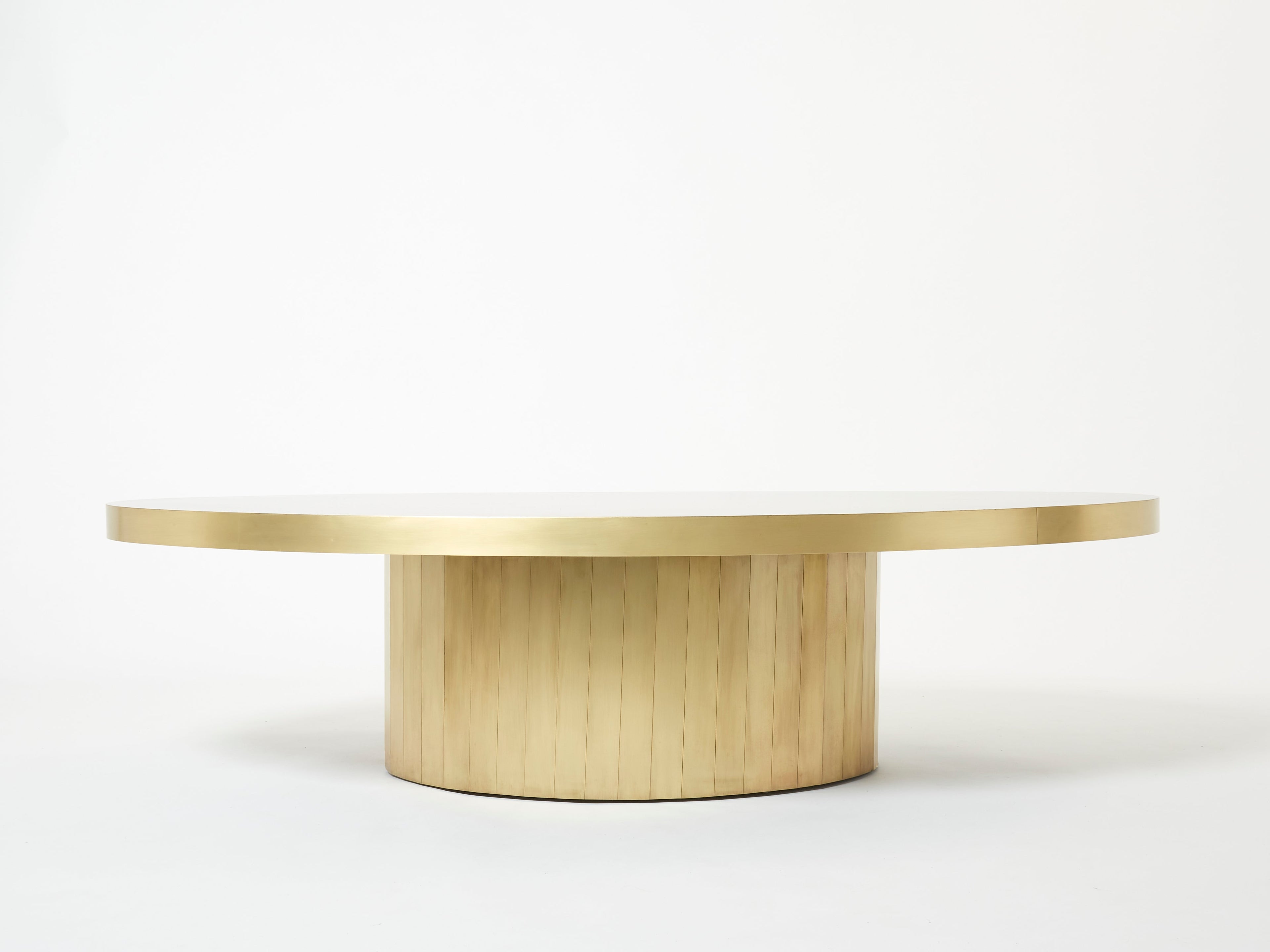 Large oval Isabelle and Richard Faure oxidized brass coffee table 1970s