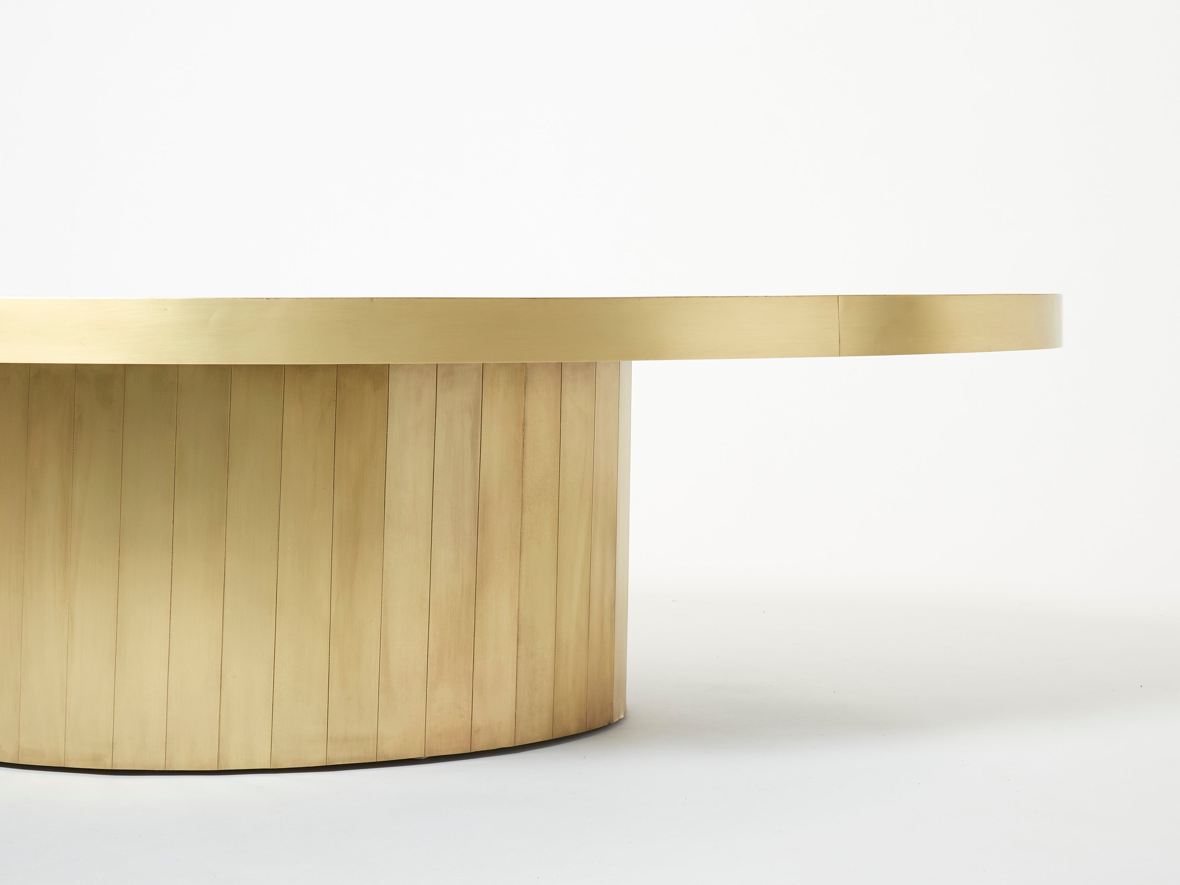 Large oval Isabelle and Richard Faure oxidized brass coffee table 1970s