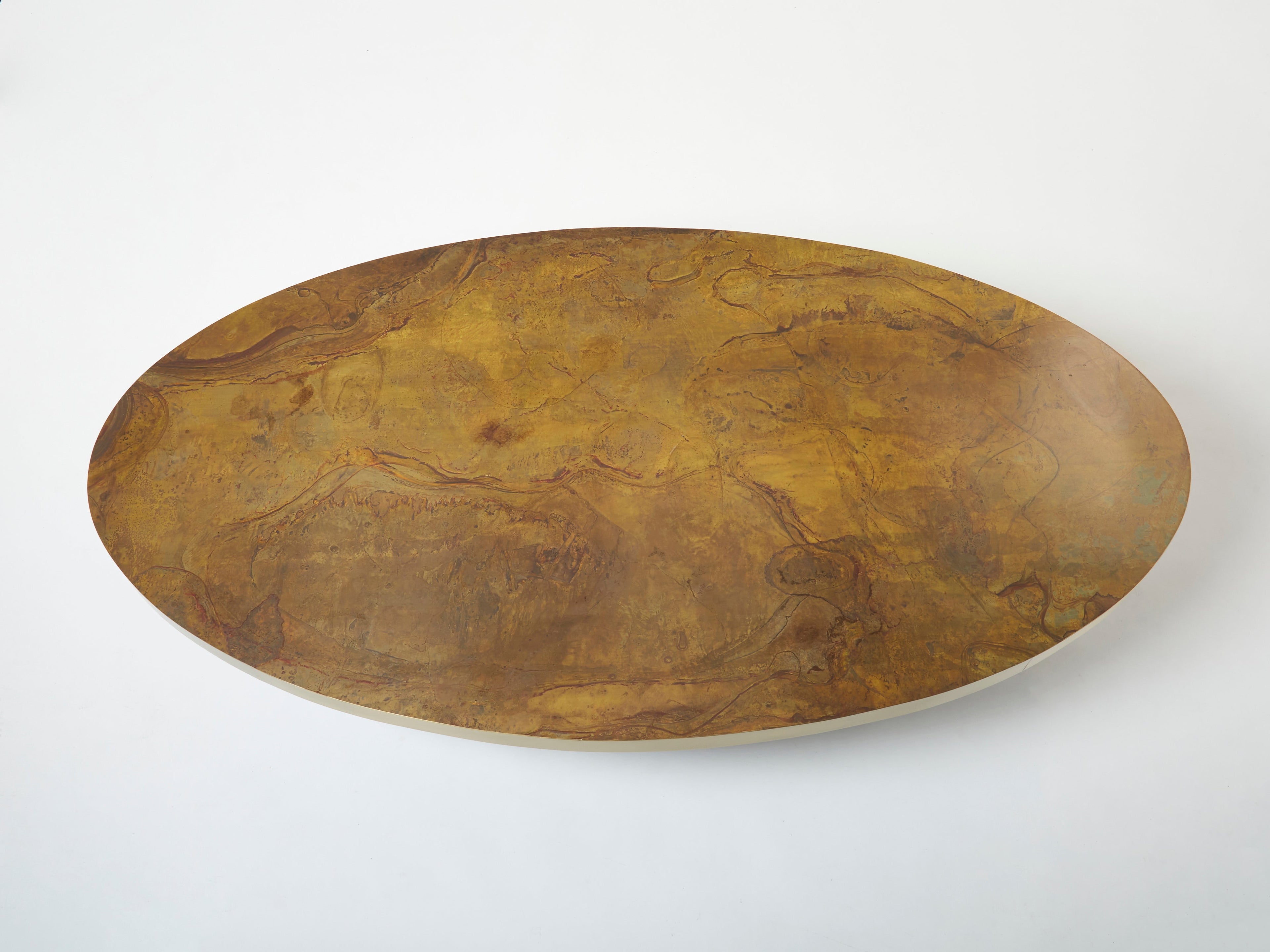 Large oval Isabelle and Richard Faure oxidized brass coffee table 1970s