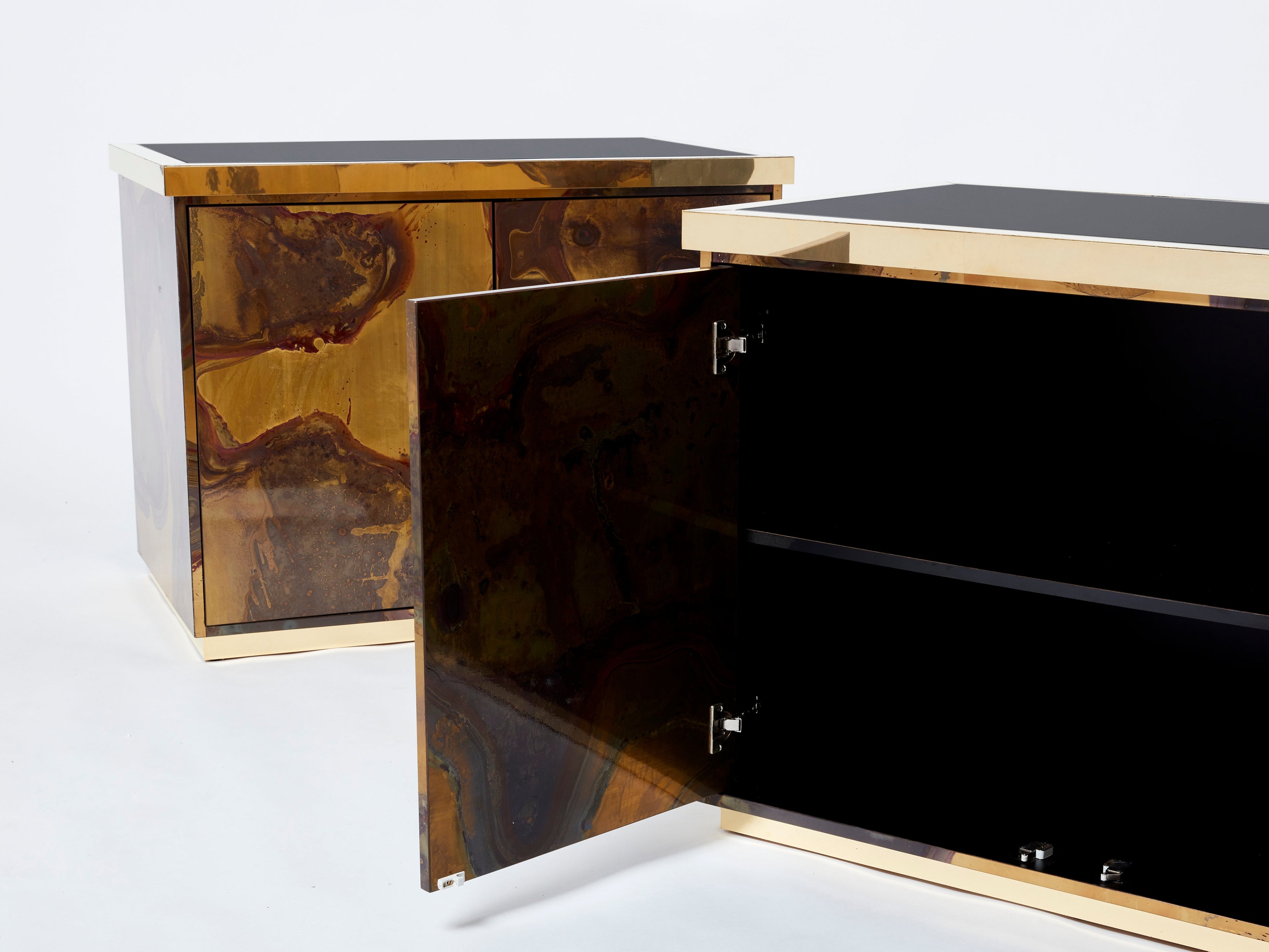 Pair of Isabelle and Richard Faure oxidized brass cabinets buffets 1970s