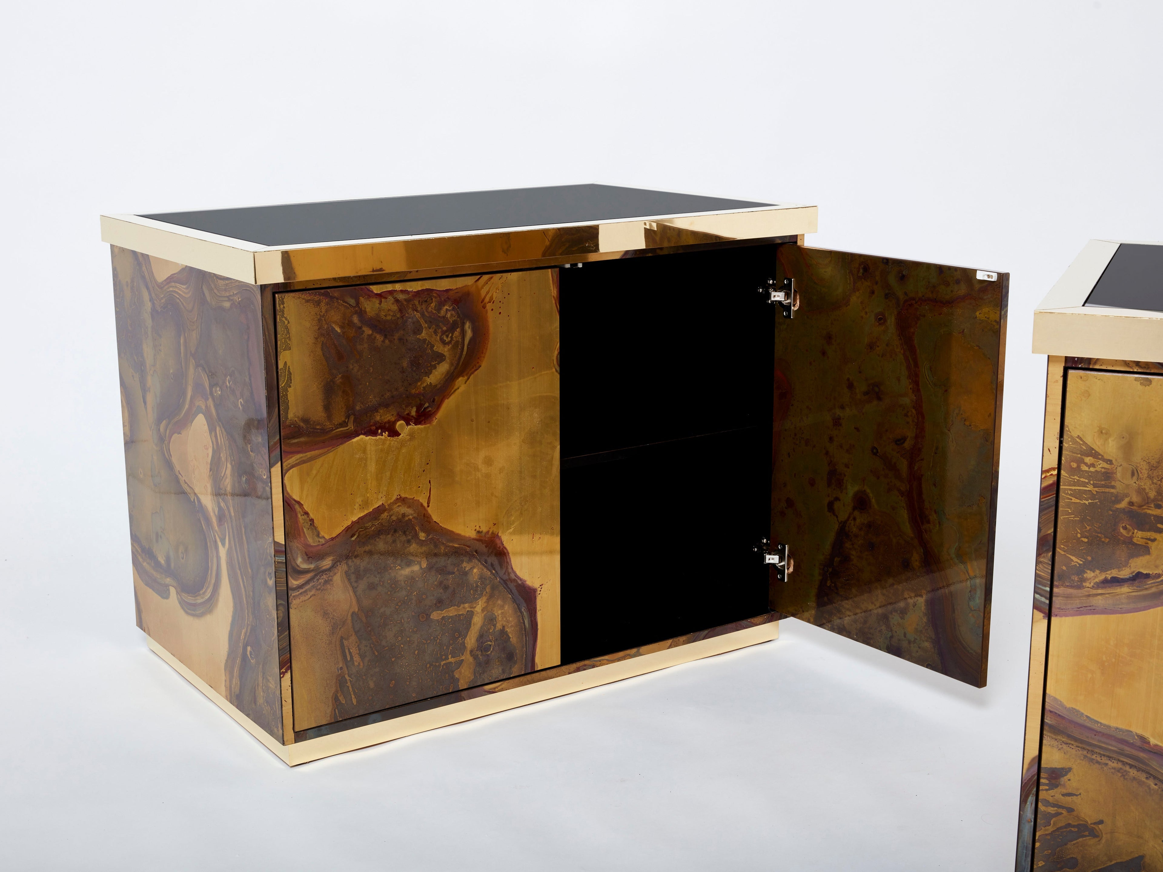 Pair of Isabelle and Richard Faure oxidized brass cabinets buffets 1970s