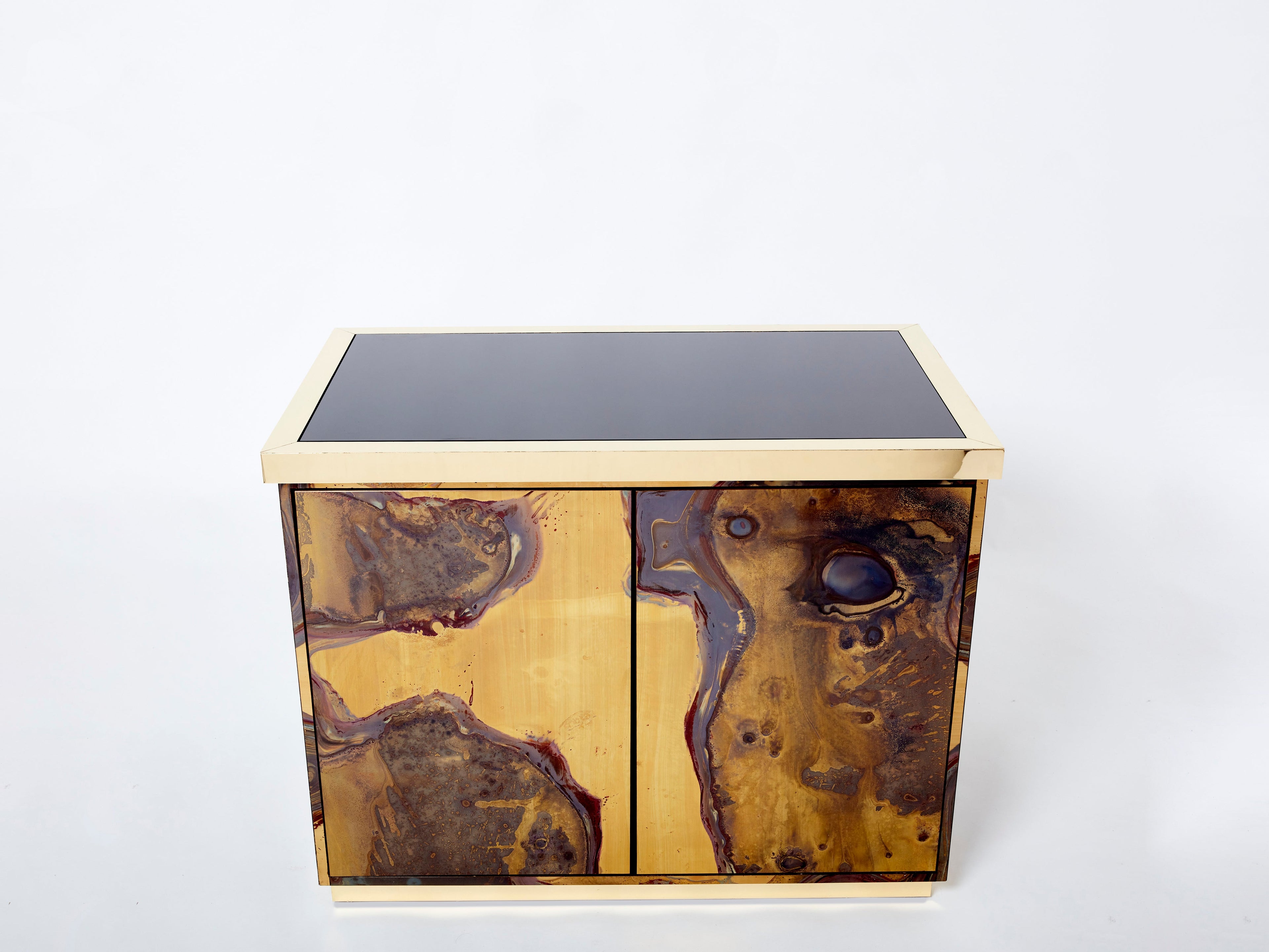 Pair of Isabelle and Richard Faure oxidized brass cabinets buffets 1970s
