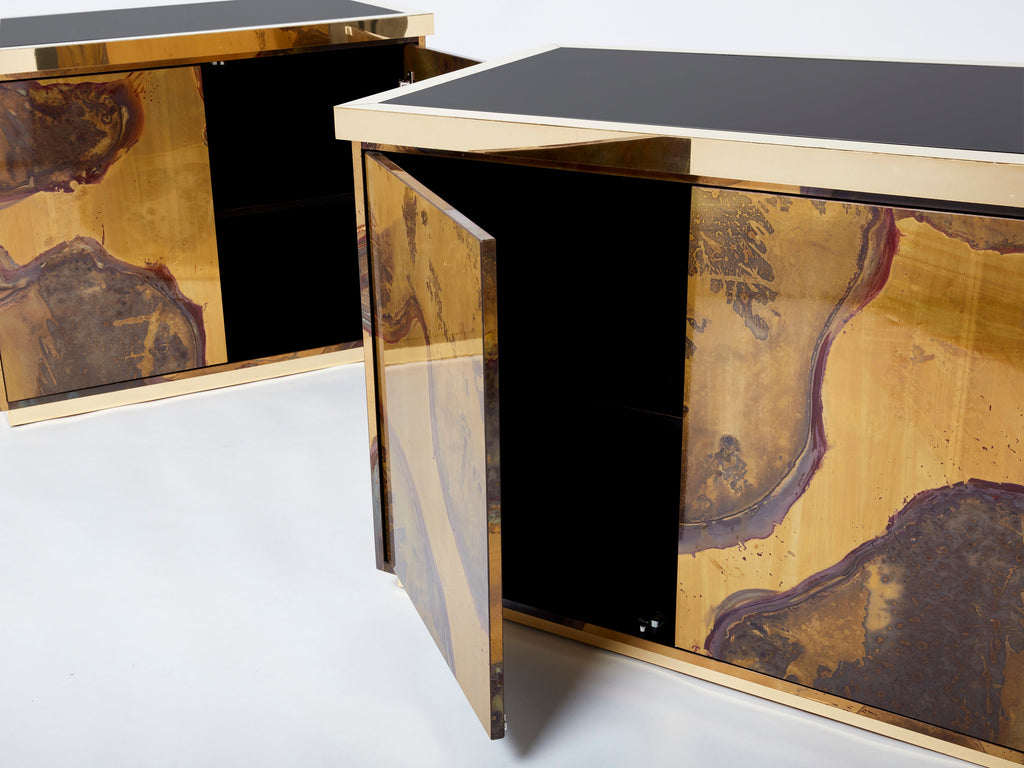 Pair of Isabelle and Richard Faure oxidized brass cabinets buffets 1970s