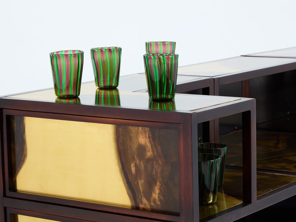 Isabelle and Richard Faure oxidized brass bar cabinet counters 1970s