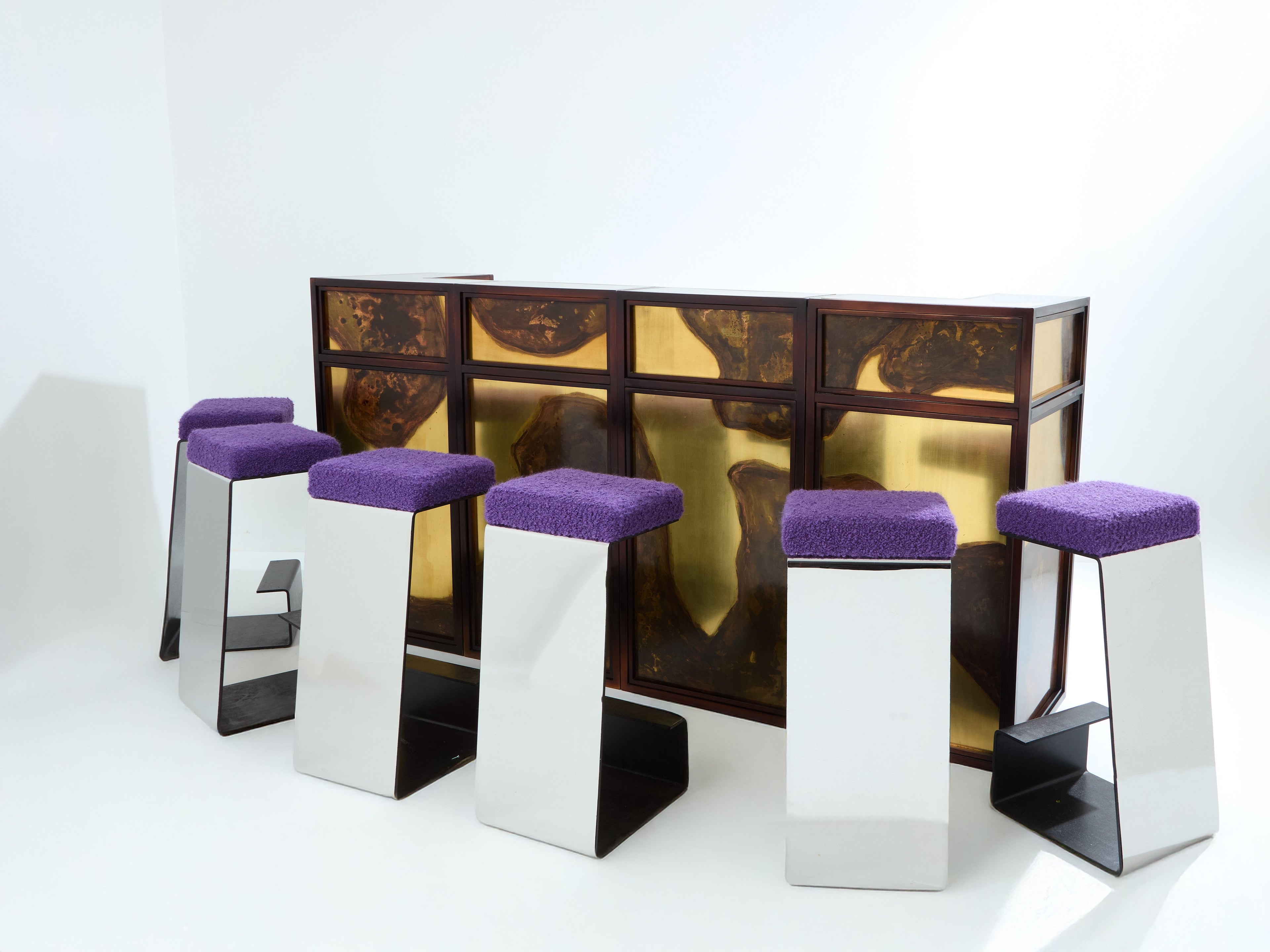 Isabelle and Richard Faure oxidized brass bar cabinet counters 1970s